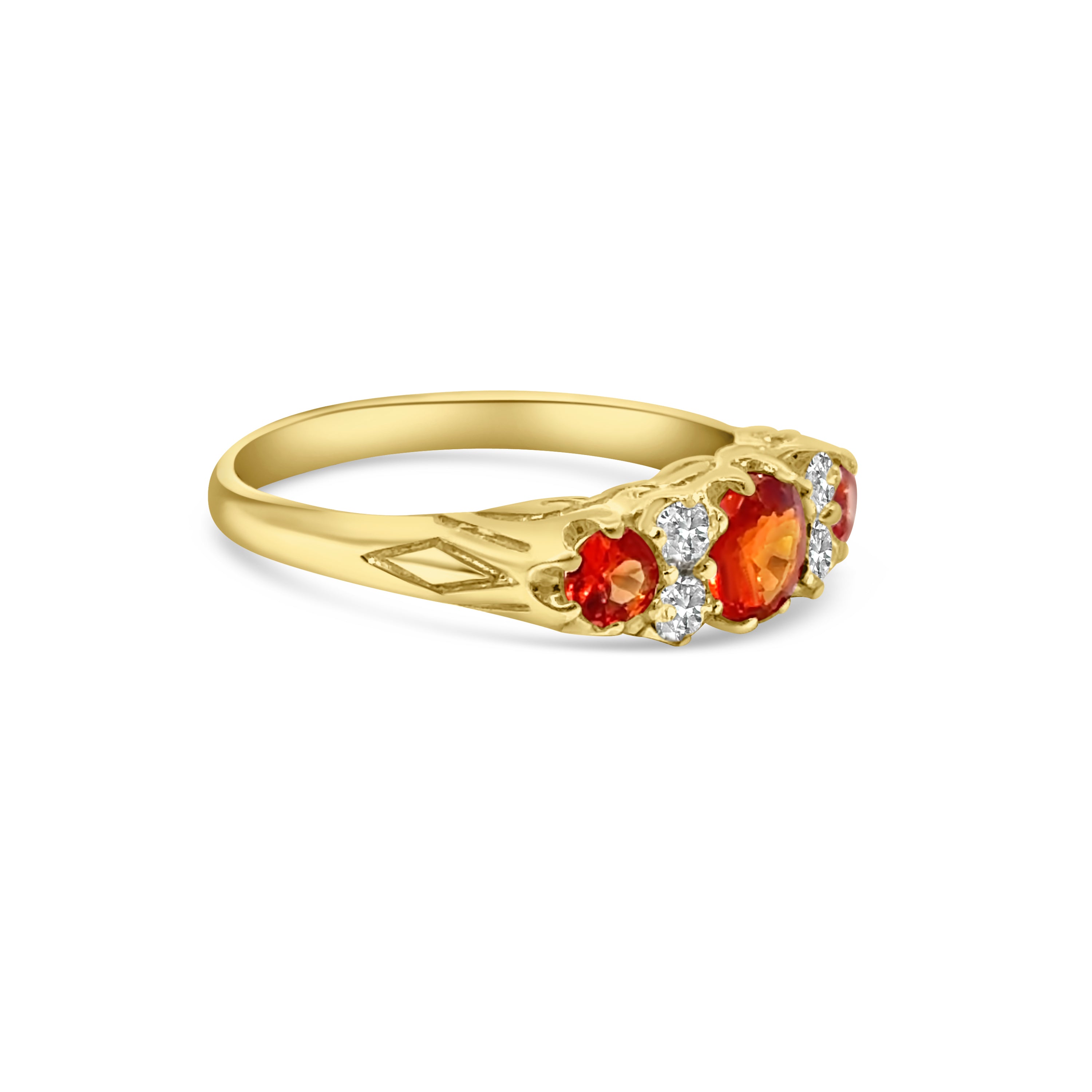 9kt Orange Sapphire and Diamond Vintage Style Ring