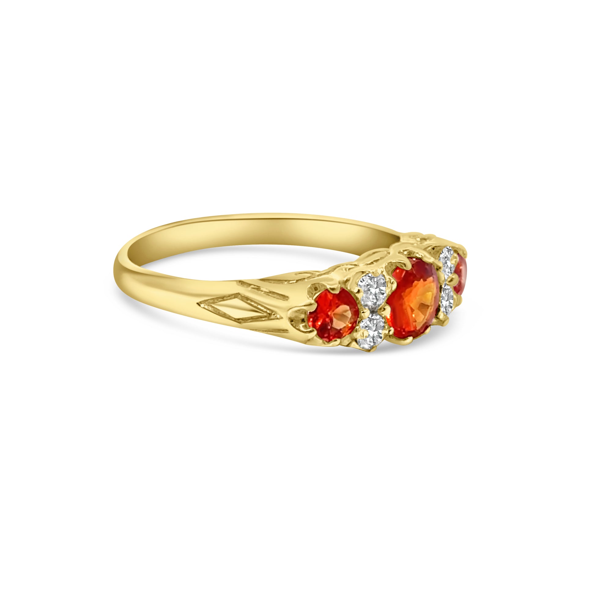 9kt Orange Sapphire and Diamond Vintage Style Ring