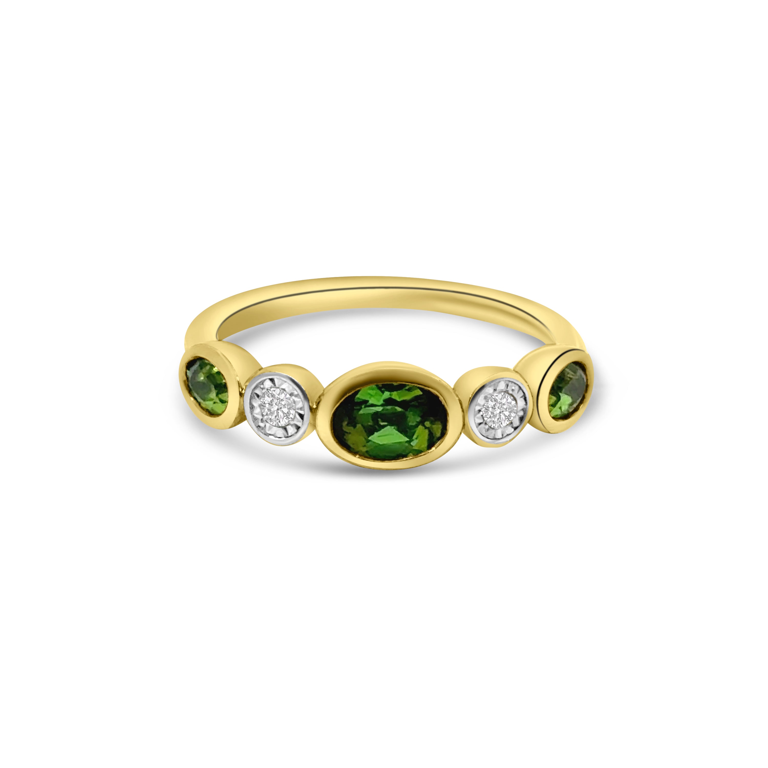 9kt Oval Green Tourmaline and Diamond Ring