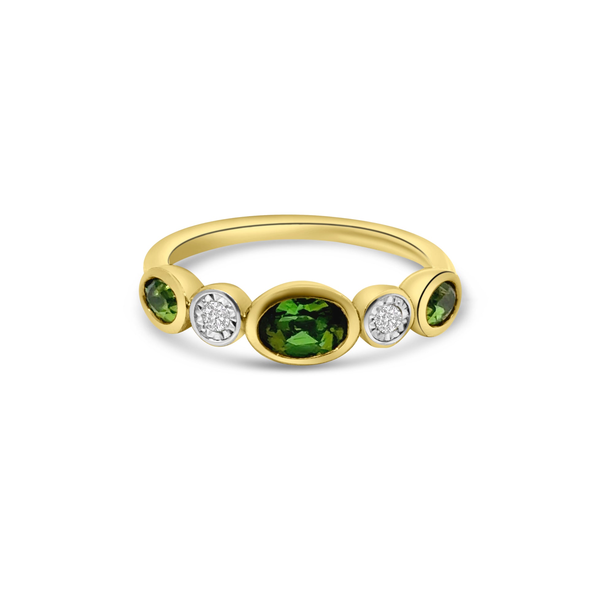 9kt Oval Green Tourmaline and Diamond Ring