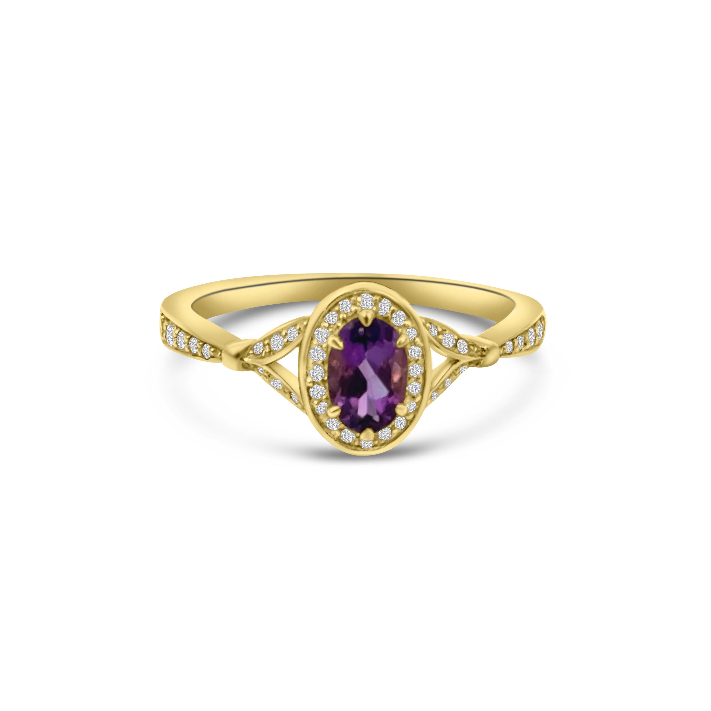 9kt Oval Amethyst and Diamond Dress Ring