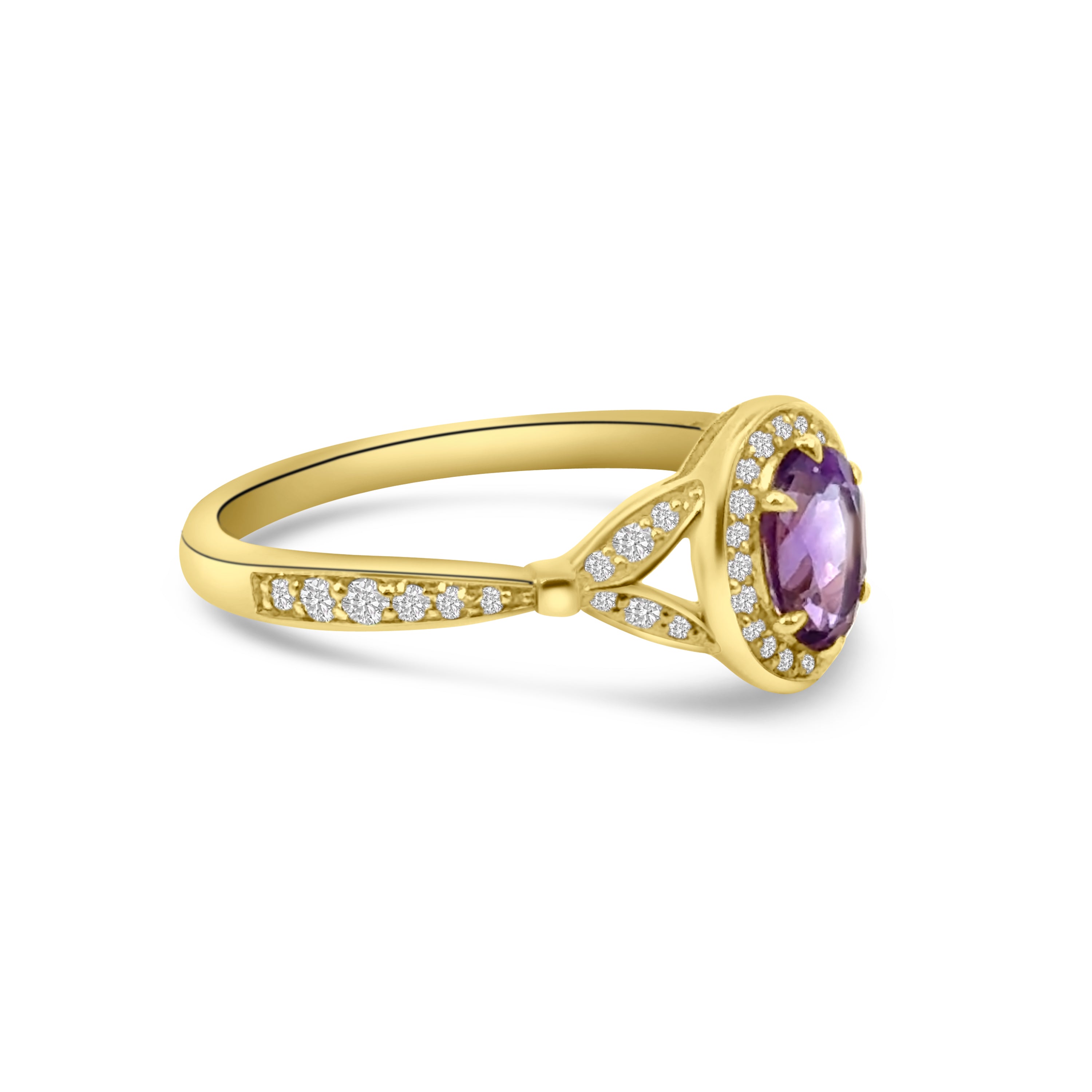 9kt Oval Amethyst and Diamond Dress Ring