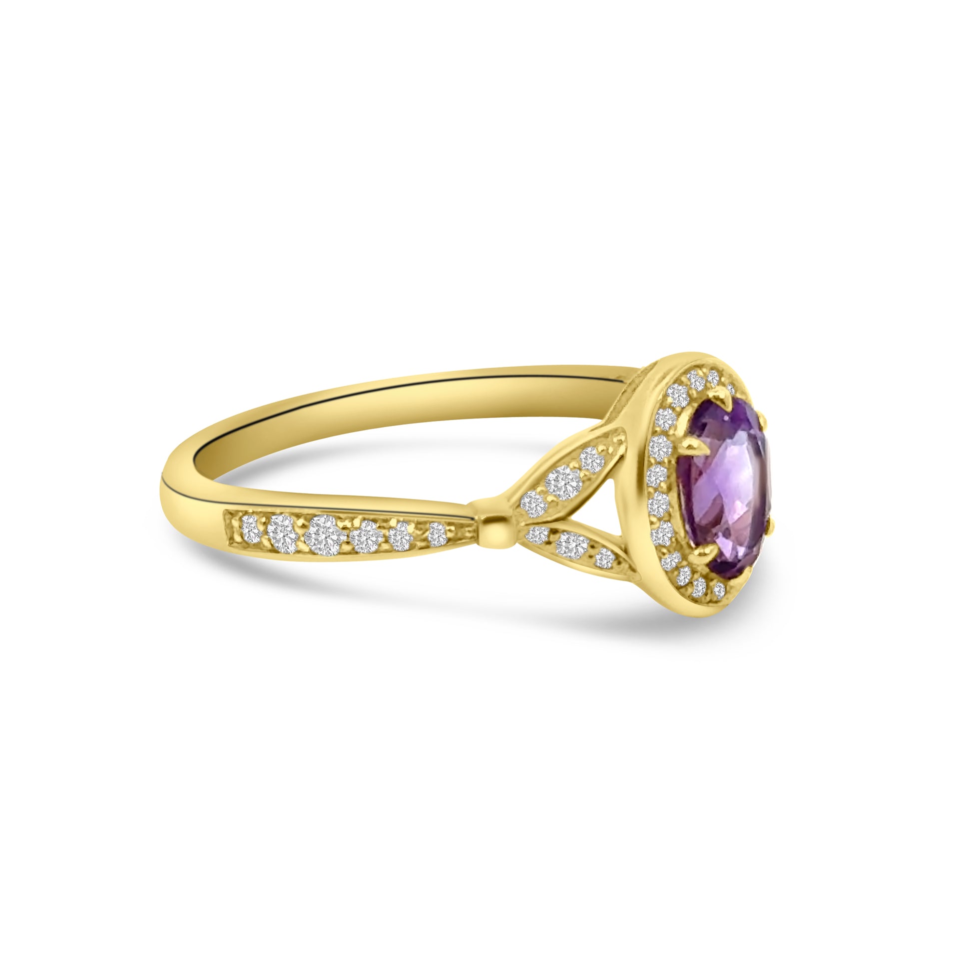 9kt Oval Amethyst and Diamond Dress Ring