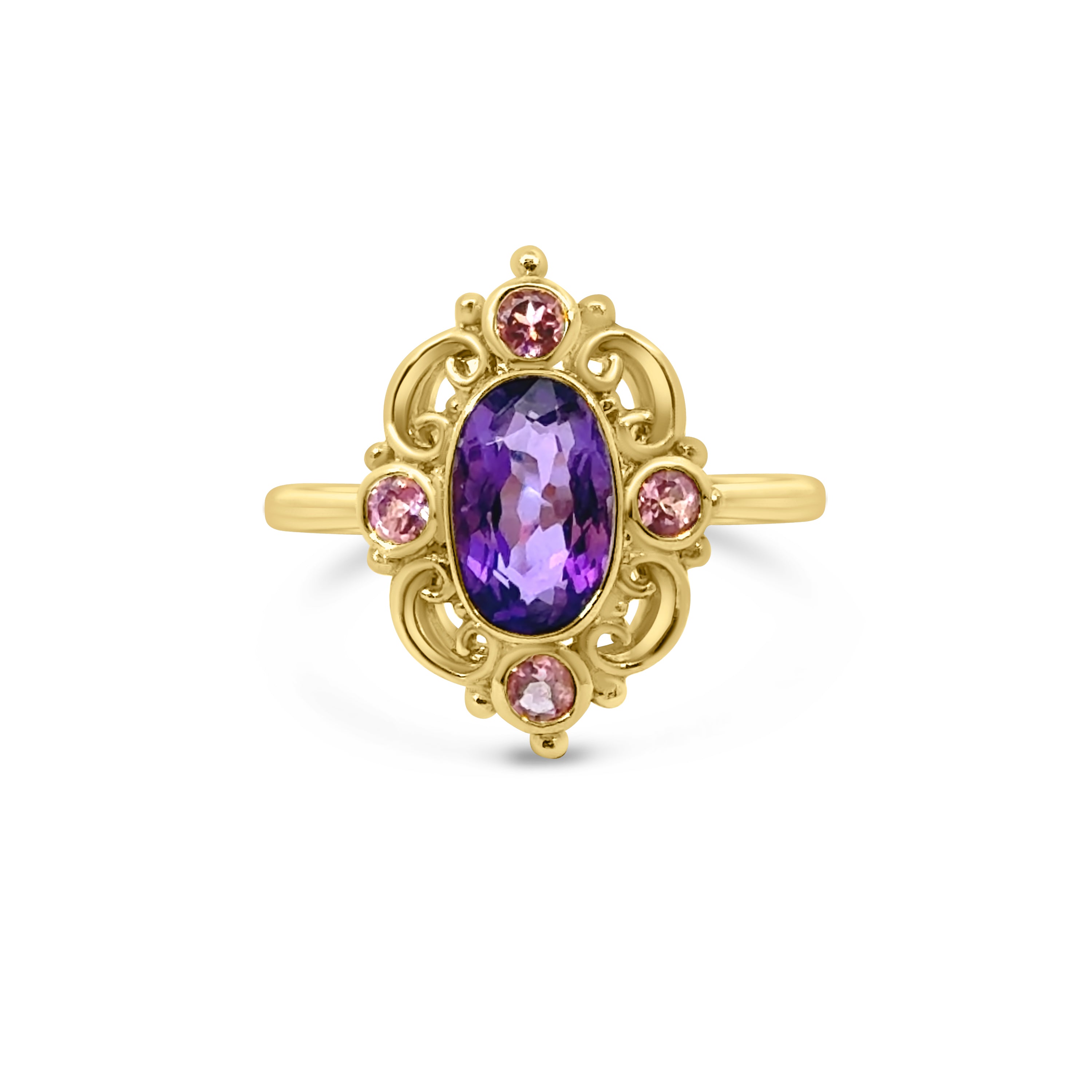 9kt Amethyst and Pink Topaz Vintage Style Ring