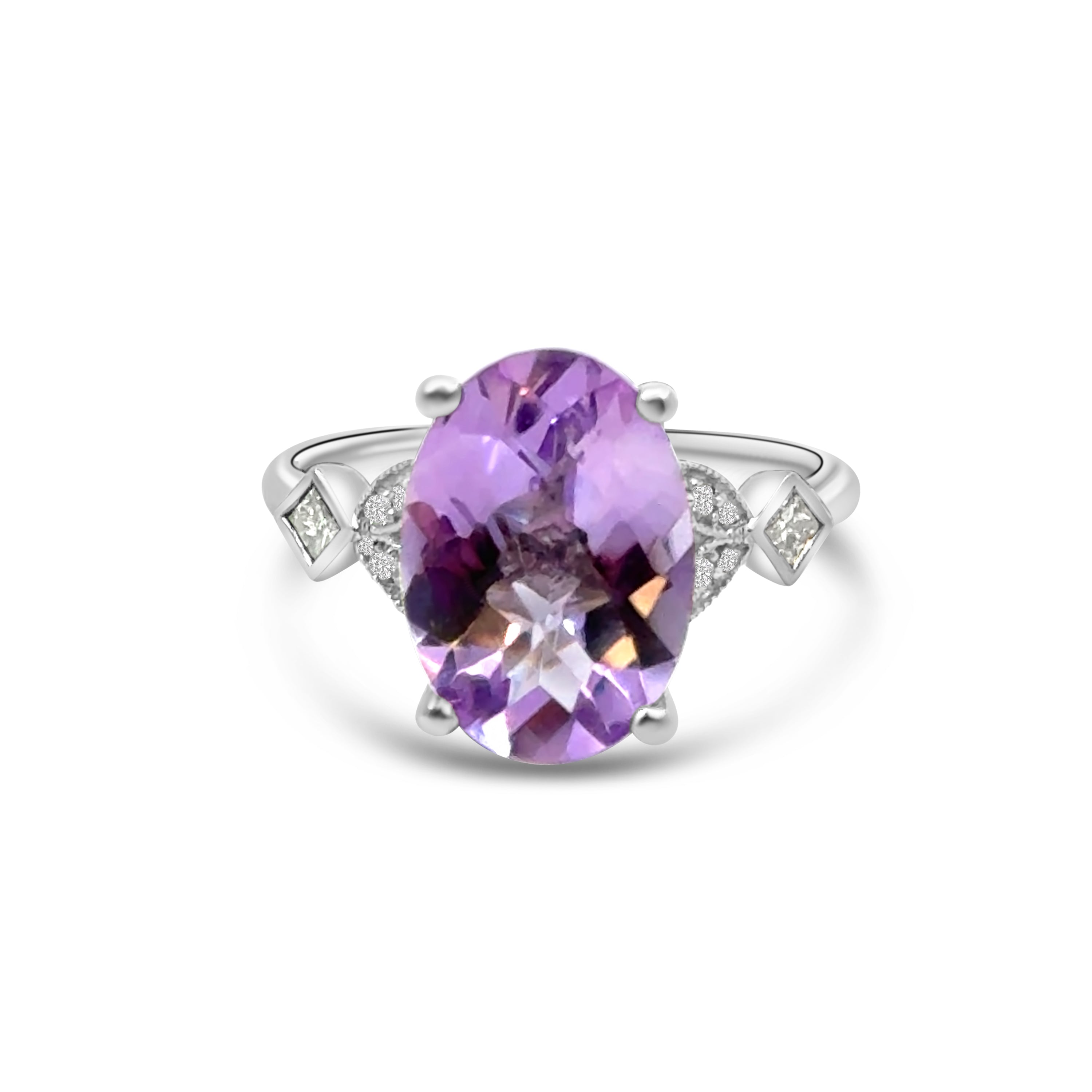 9kt Oval Amethyst and Diamond Dress Ring
