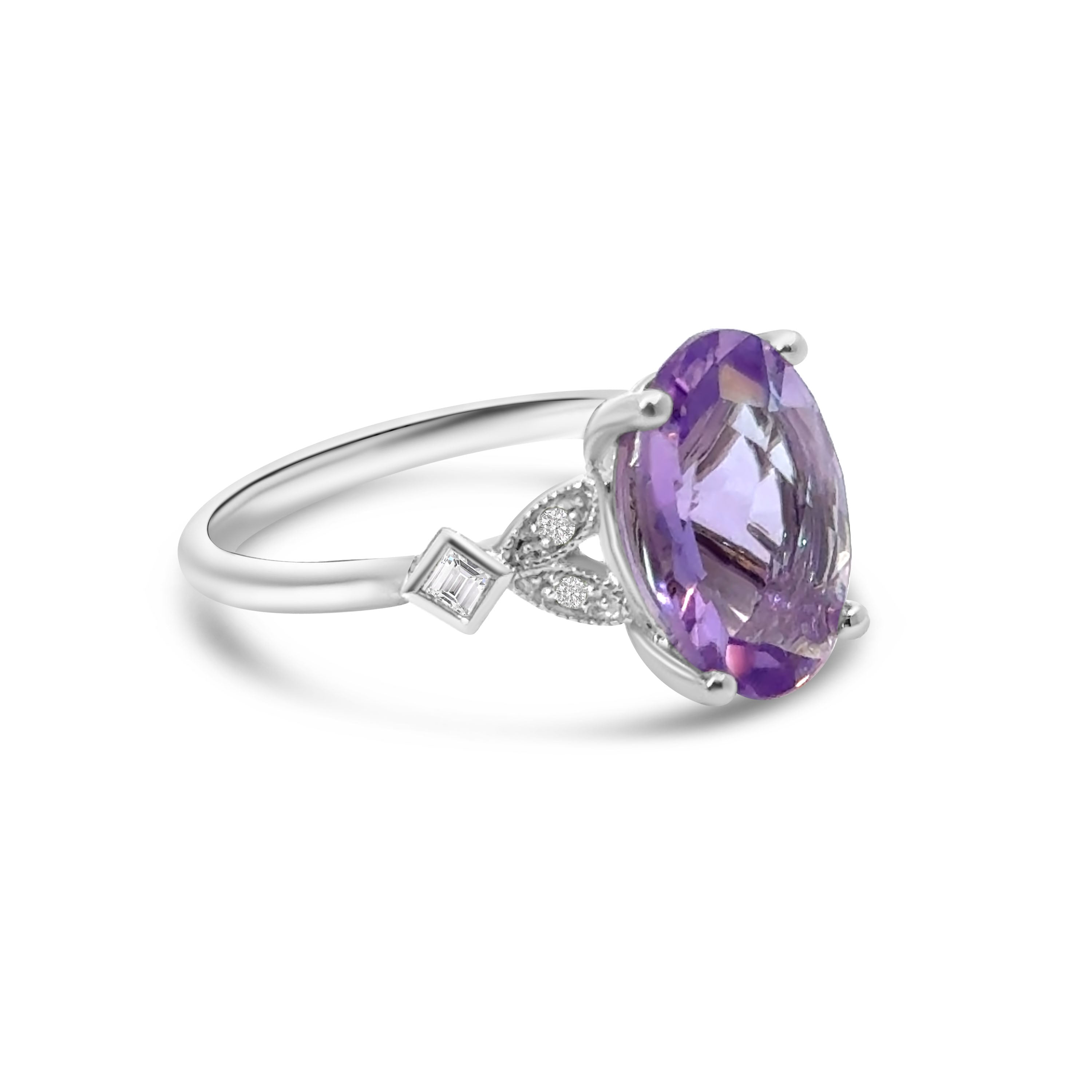 9kt Oval Amethyst and Diamond Dress Ring