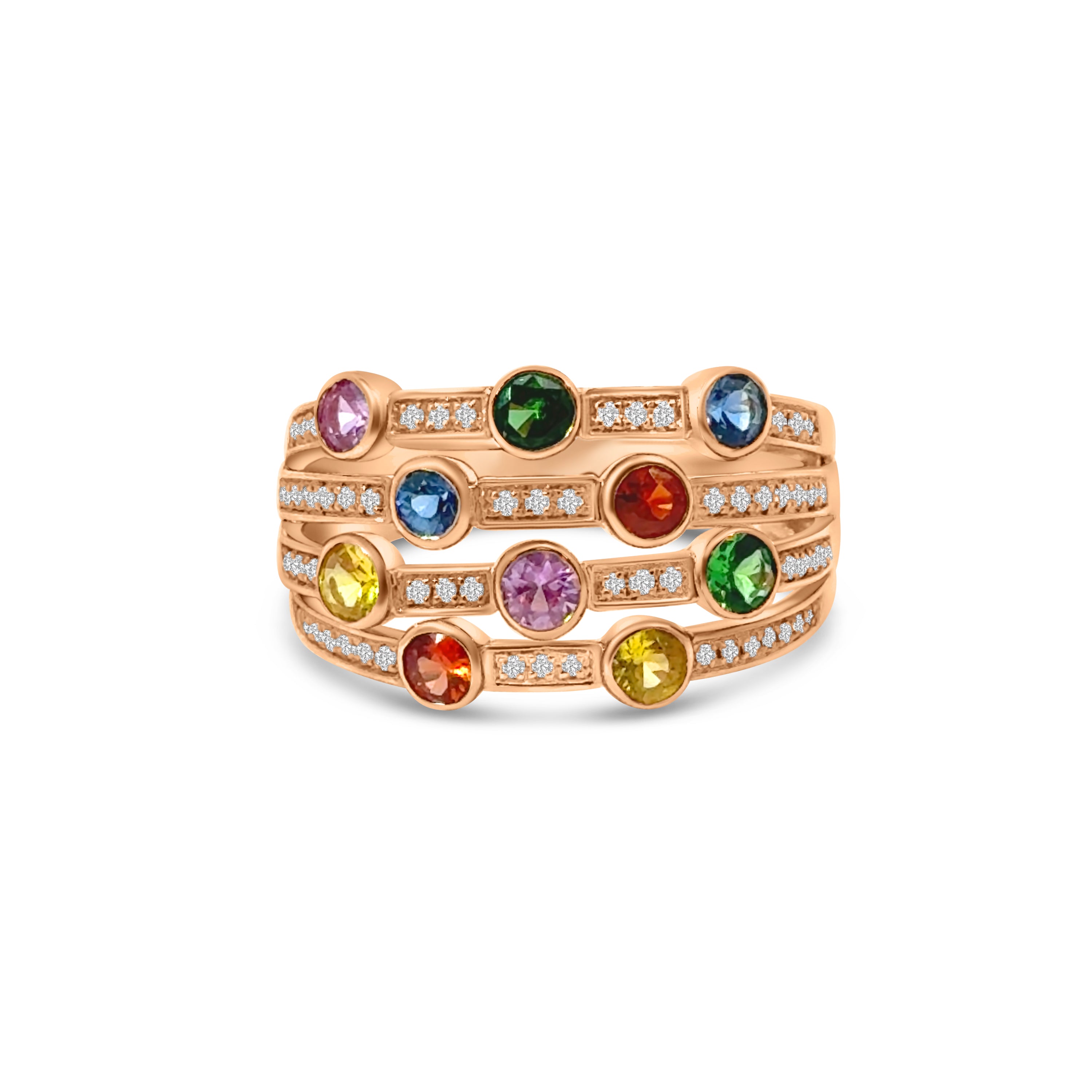 9kt Multi-Sapphire and Diamond Bubble Ring