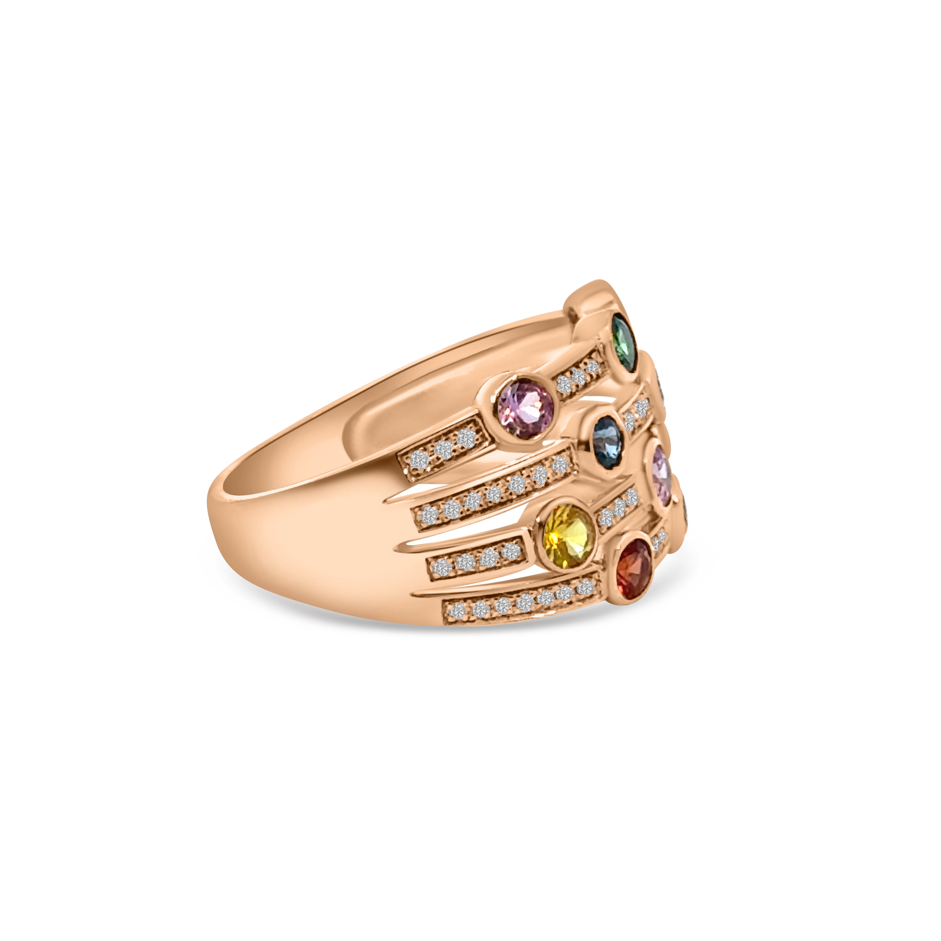 9kt Multi-Sapphire and Diamond Bubble Ring