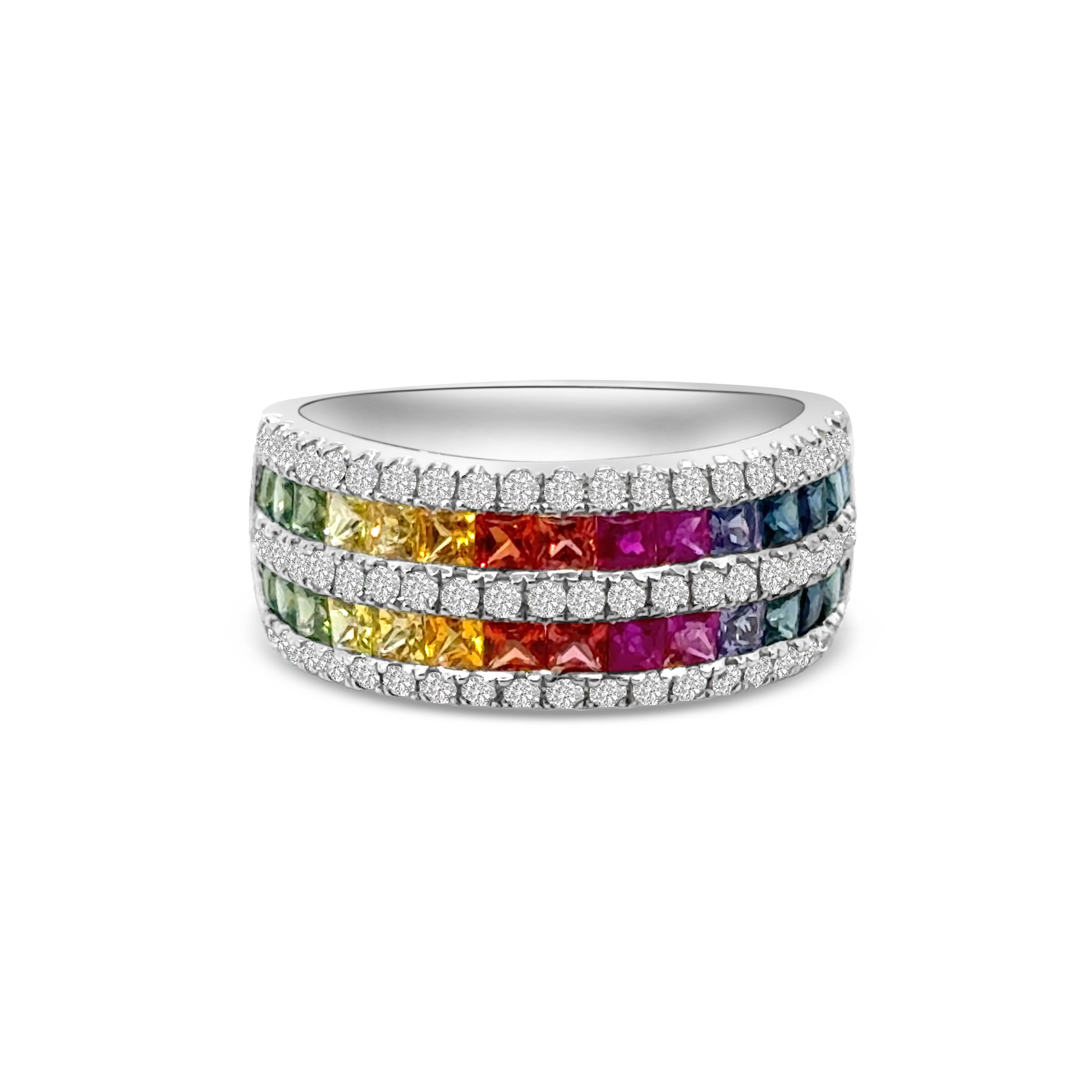 18kt Multi-Sapphire and Diamond Double Row Dress Ring