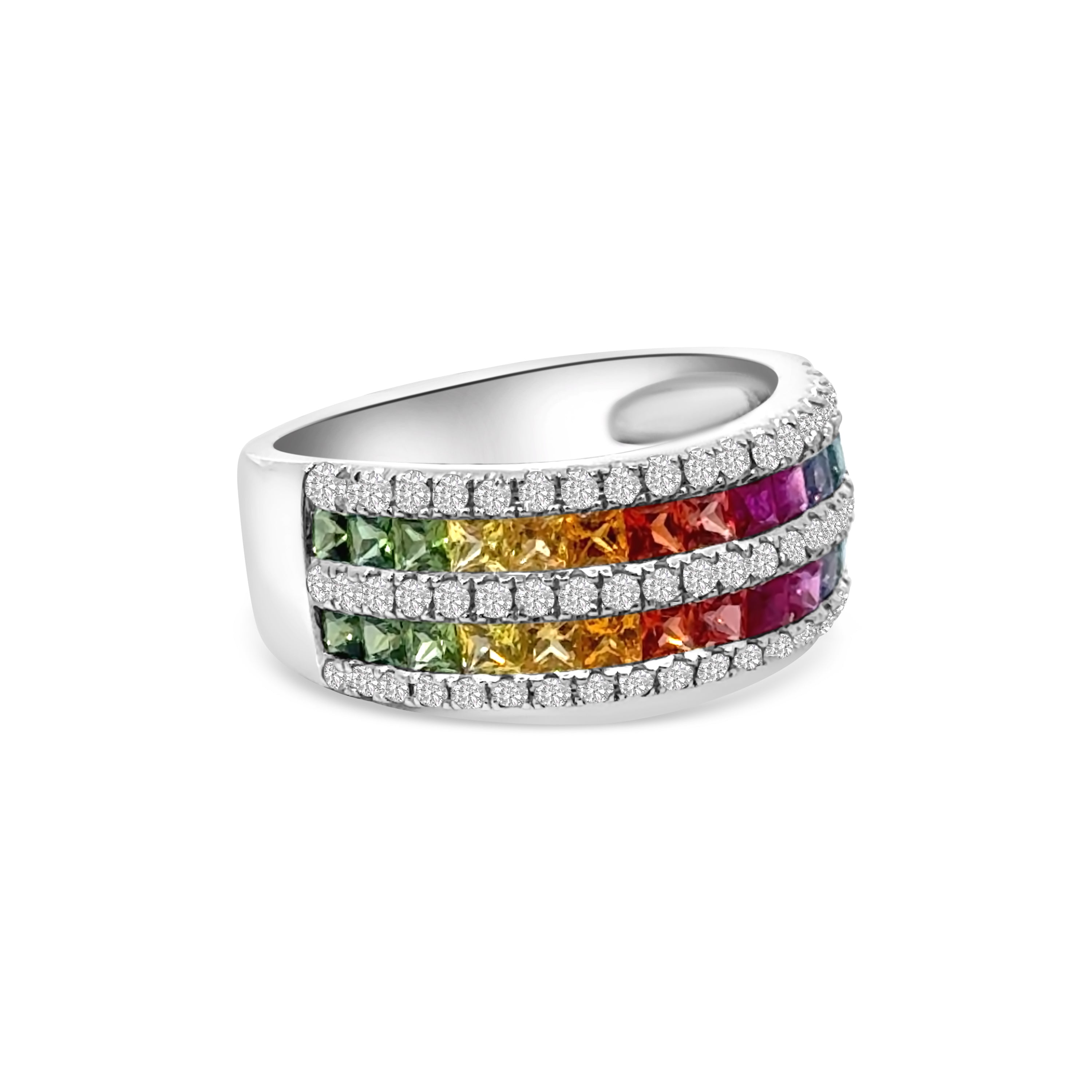 18kt Multi-Sapphire and Diamond Double Row Dress Ring
