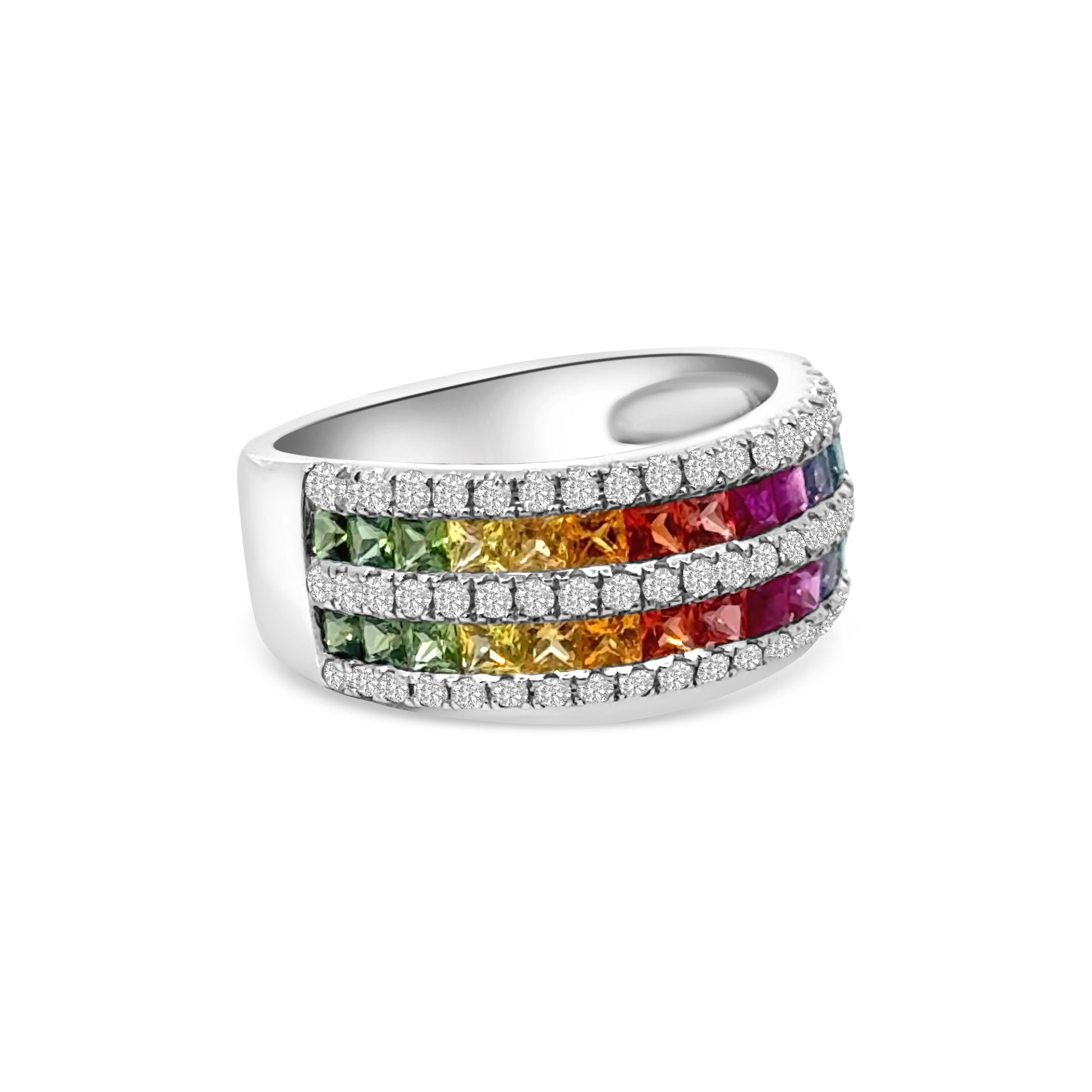 18kt Multi-Sapphire and Diamond Double Row Dress Ring