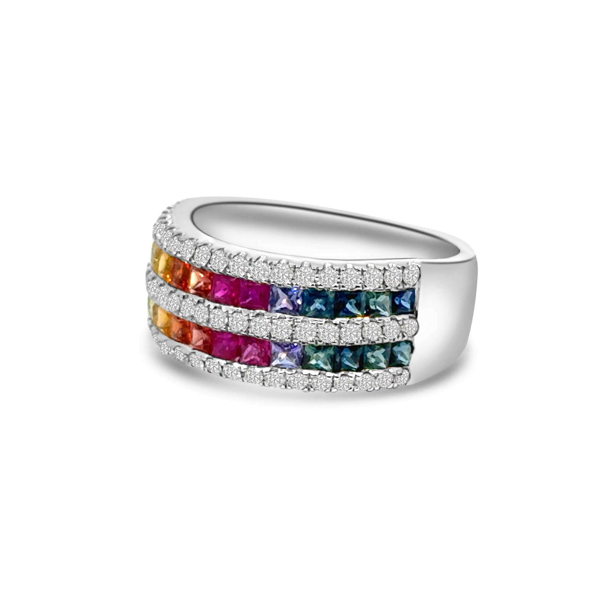 18kt Multi-Sapphire and Diamond Double Row Dress Ring