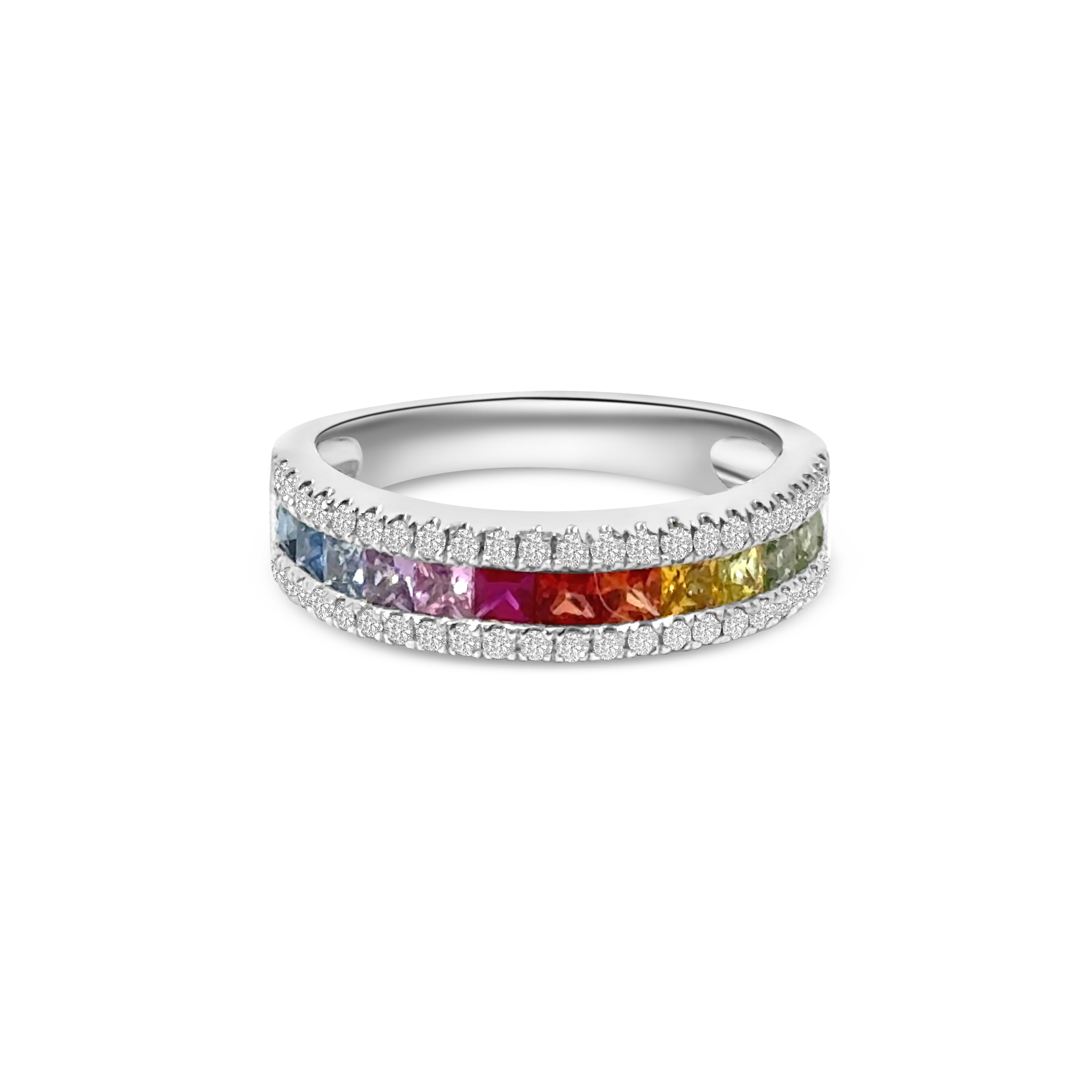 18kt Multi-Sapphire and Diamond Single Row Dress Ring