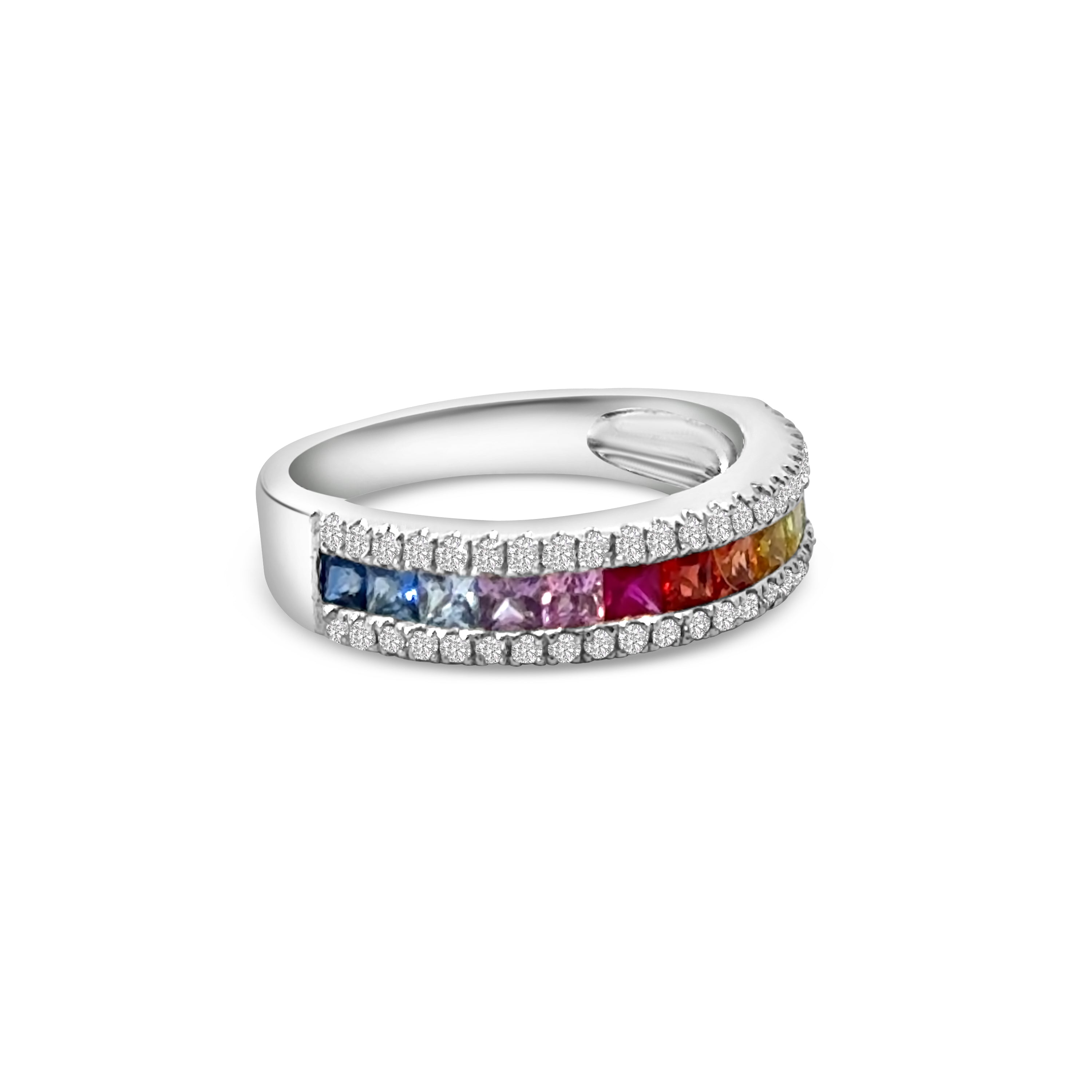 18kt Multi-Sapphire and Diamond Single Row Dress Ring
