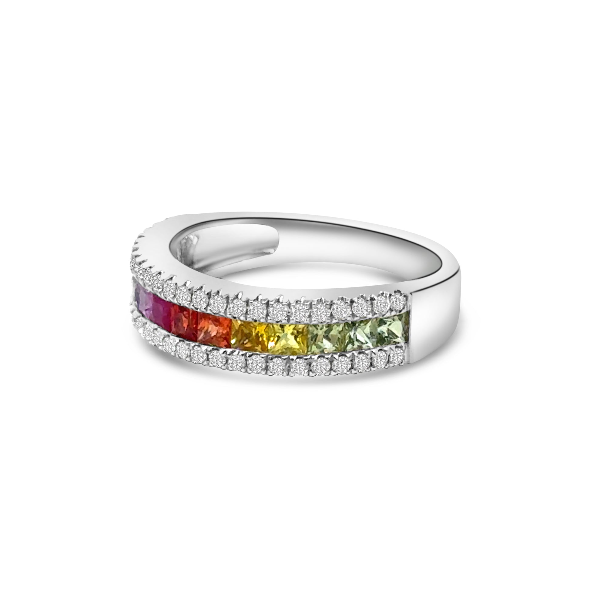 18kt Multi-Sapphire and Diamond Single Row Dress Ring