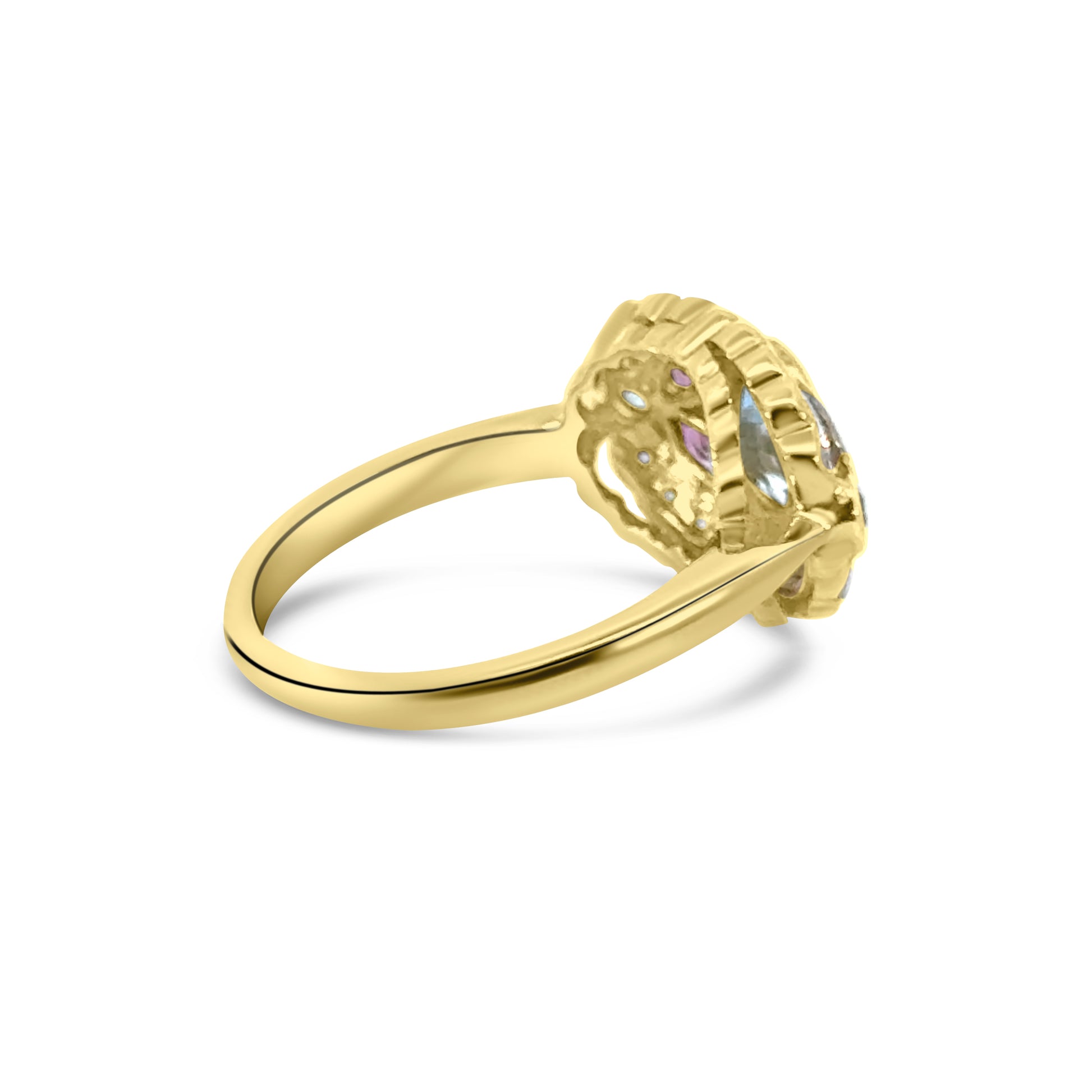 9kt Pink Tourmaline, Aquamarine and Diamond Dress Ring