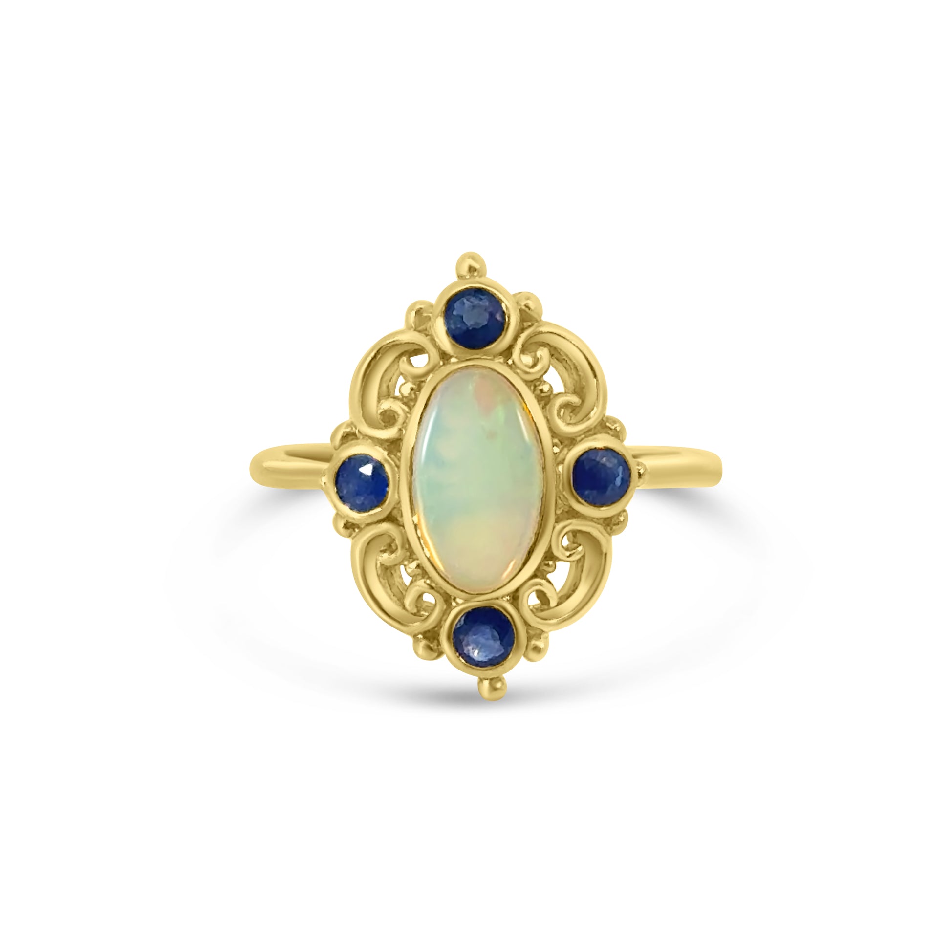 9kt Sapphire and Opal Vintage Style Dress Ring
