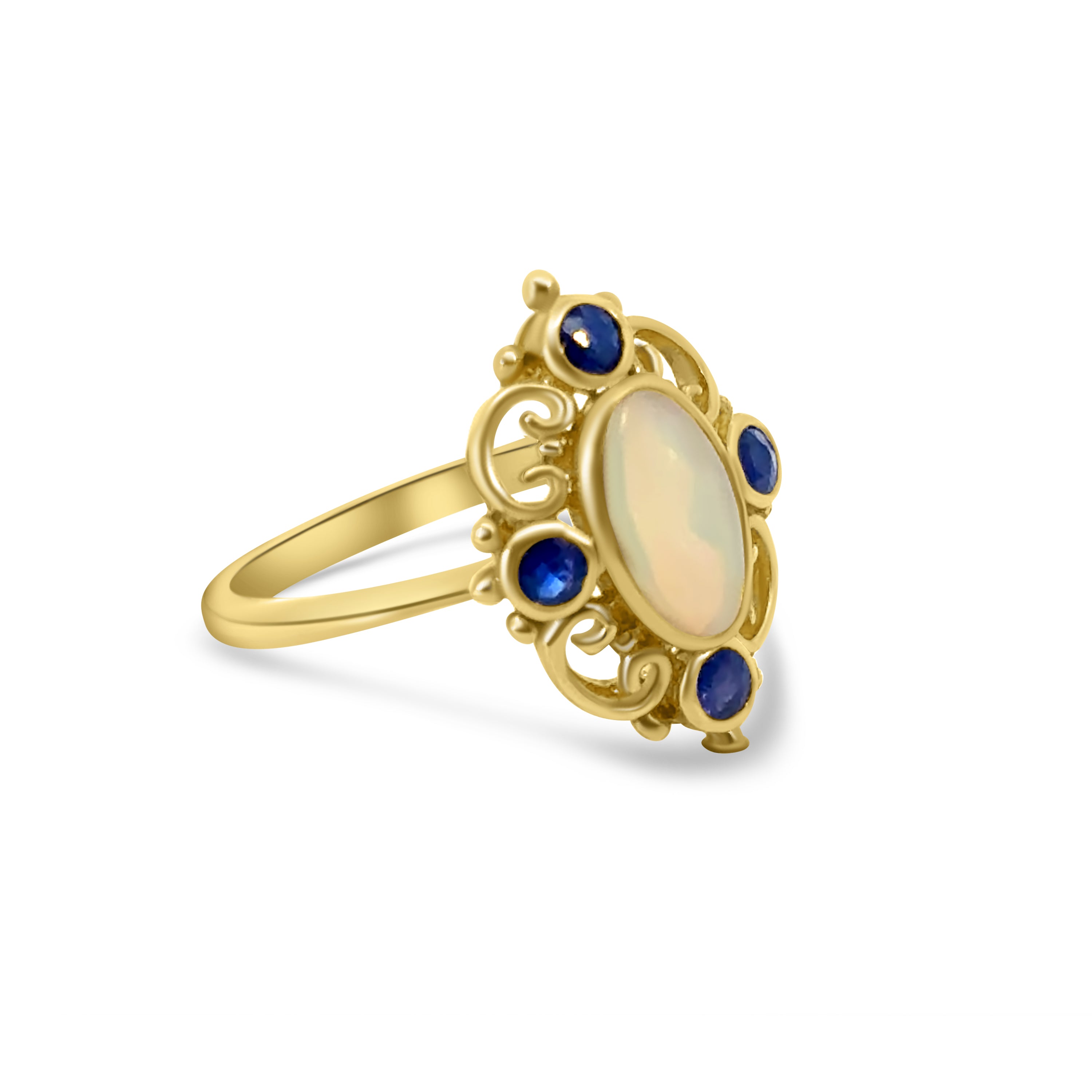 9kt Sapphire and Opal Vintage Style Dress Ring