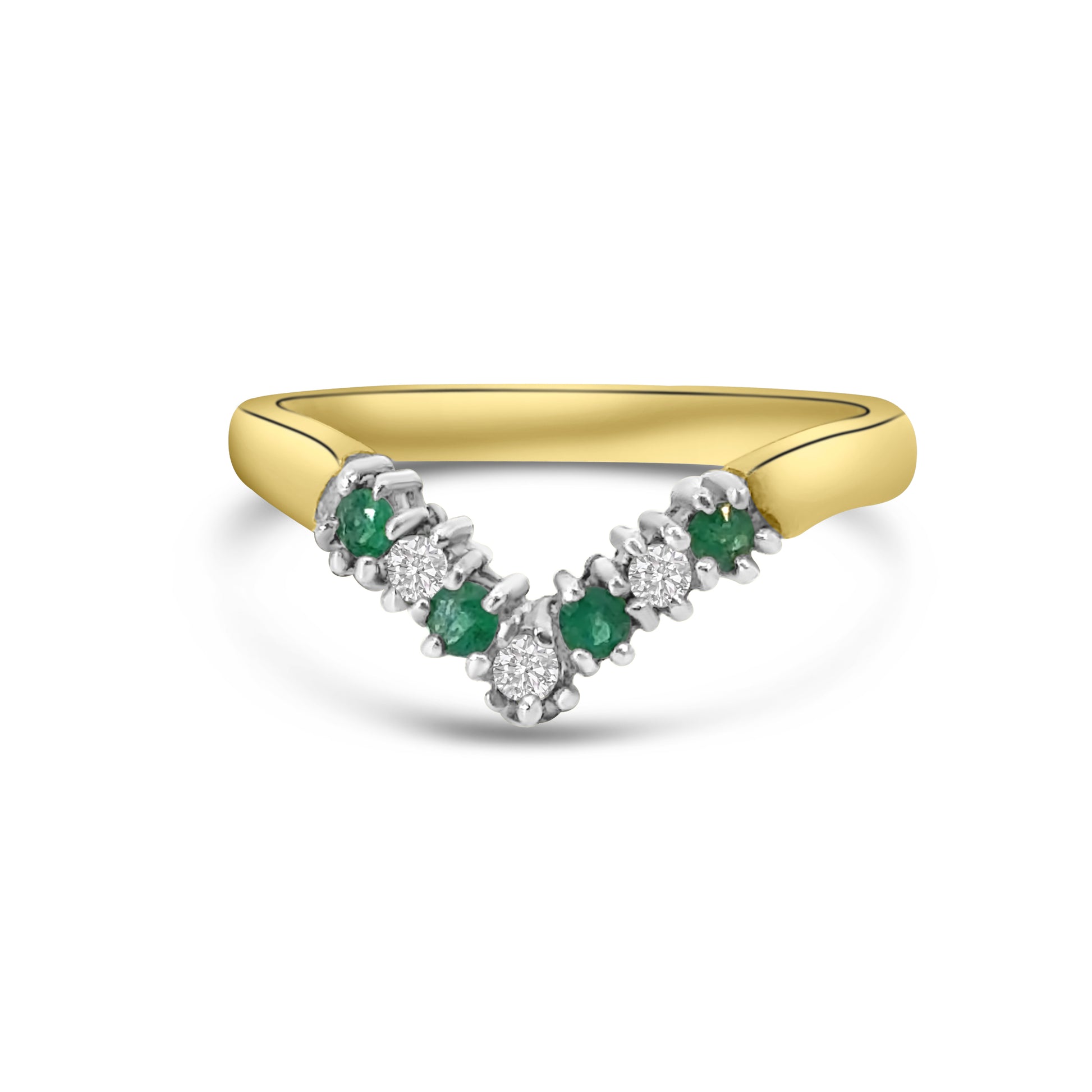 9kt Emerald and Diamond Wishbone Ring