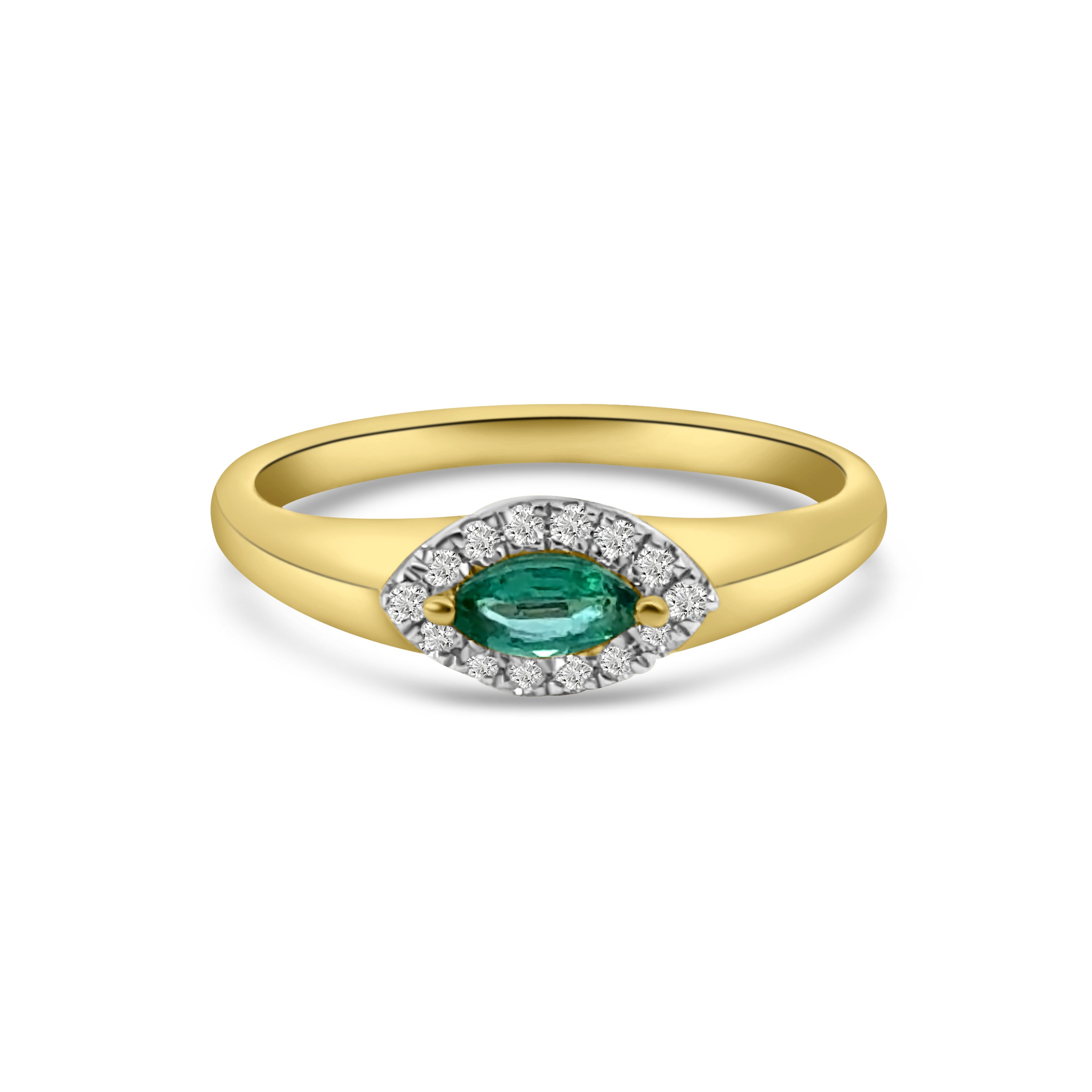 9kt Emerald and Diamond Marquise Cut Dress Ring