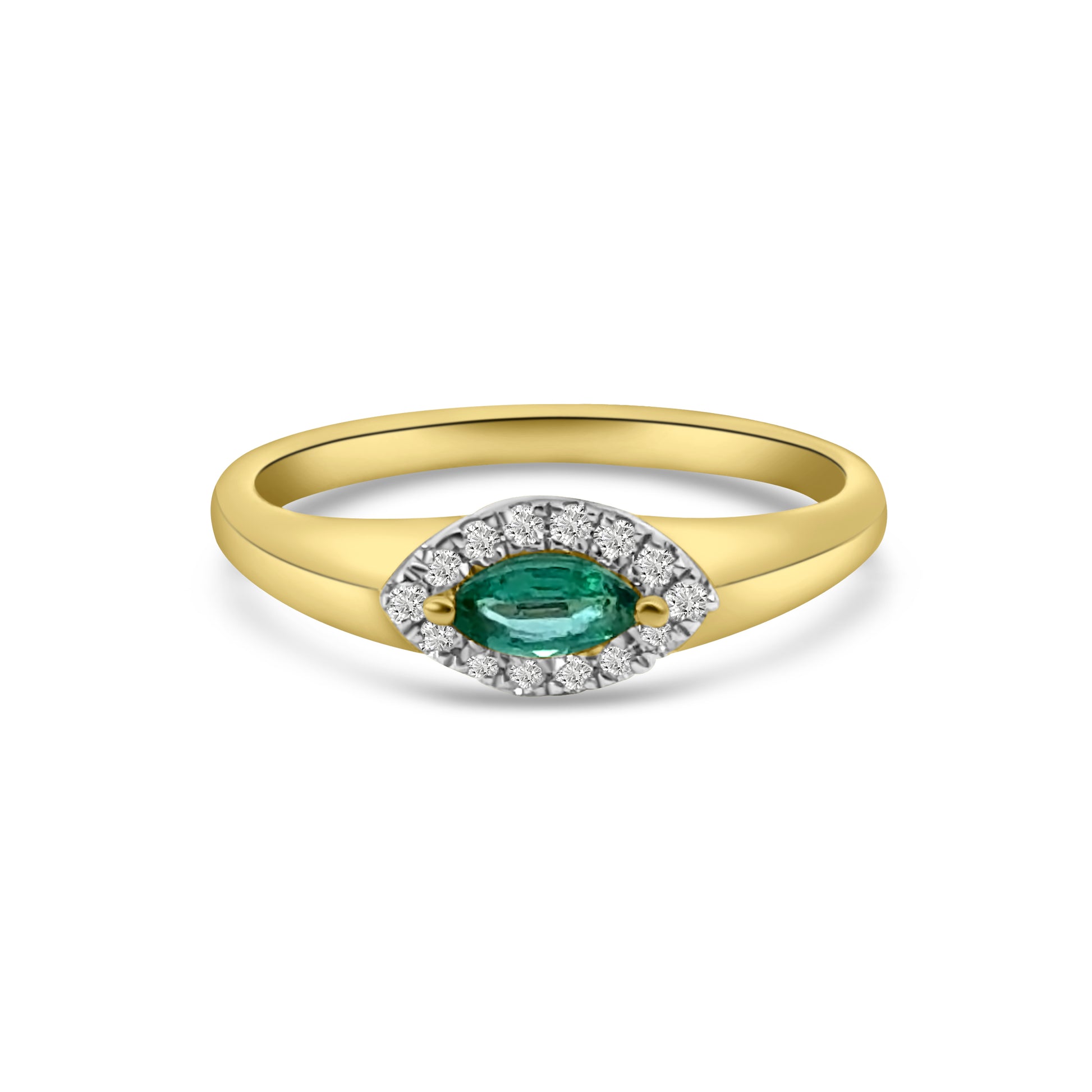 9kt Emerald and Diamond Marquise Cut Dress Ring