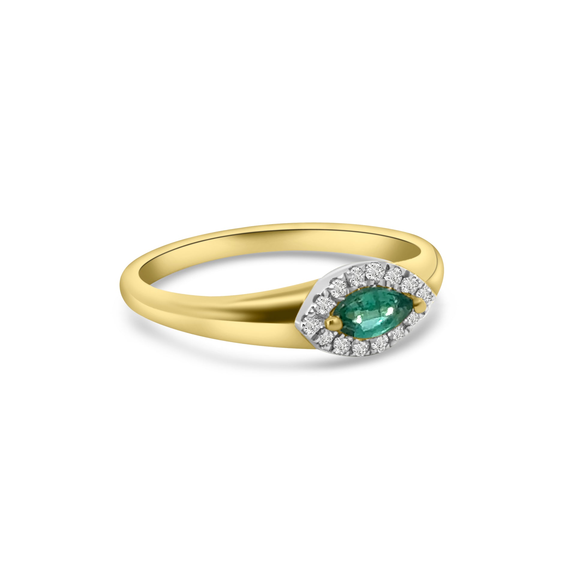 9kt Emerald and Diamond Marquise Cut Dress Ring