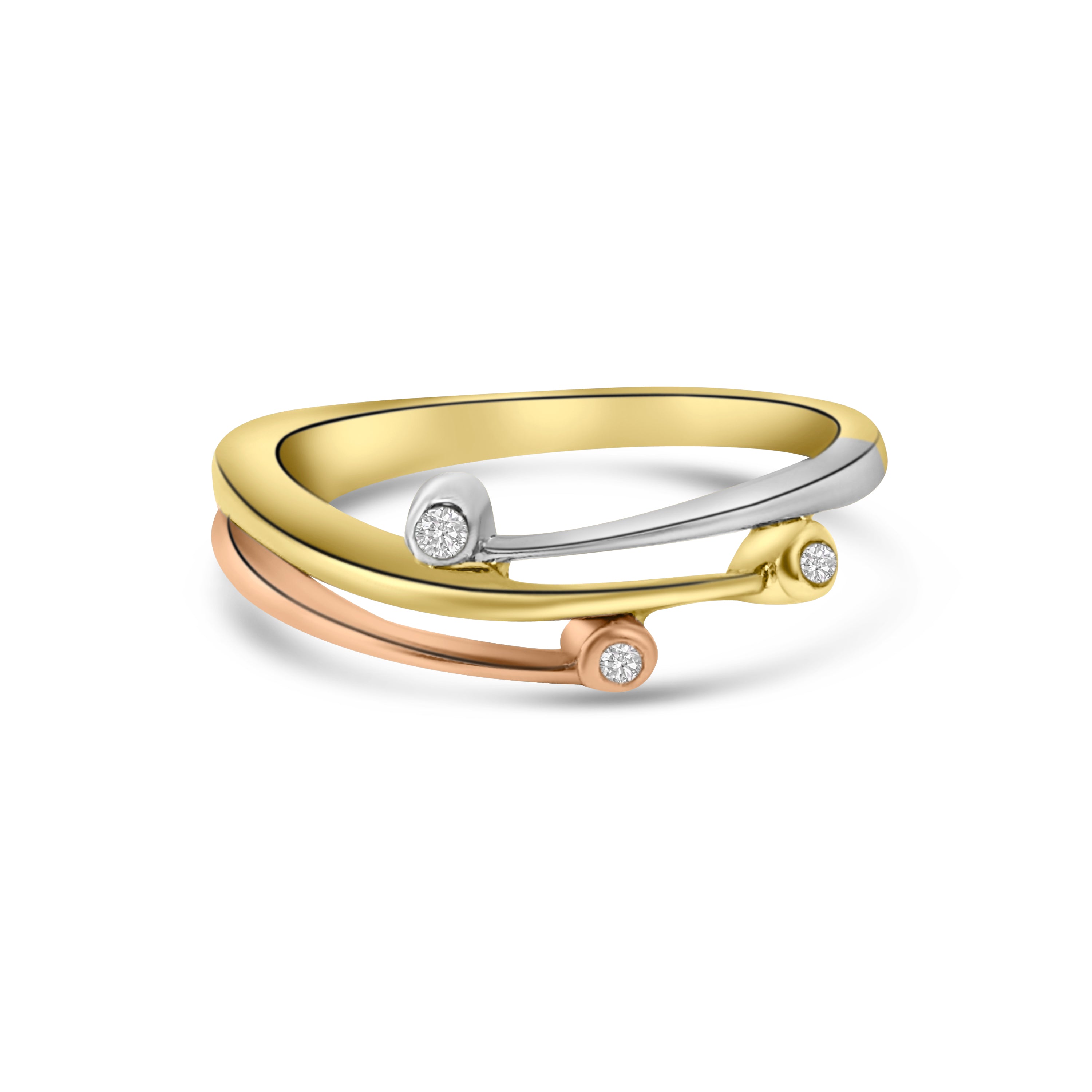 9kt Three Tone Diamond Dress Ring