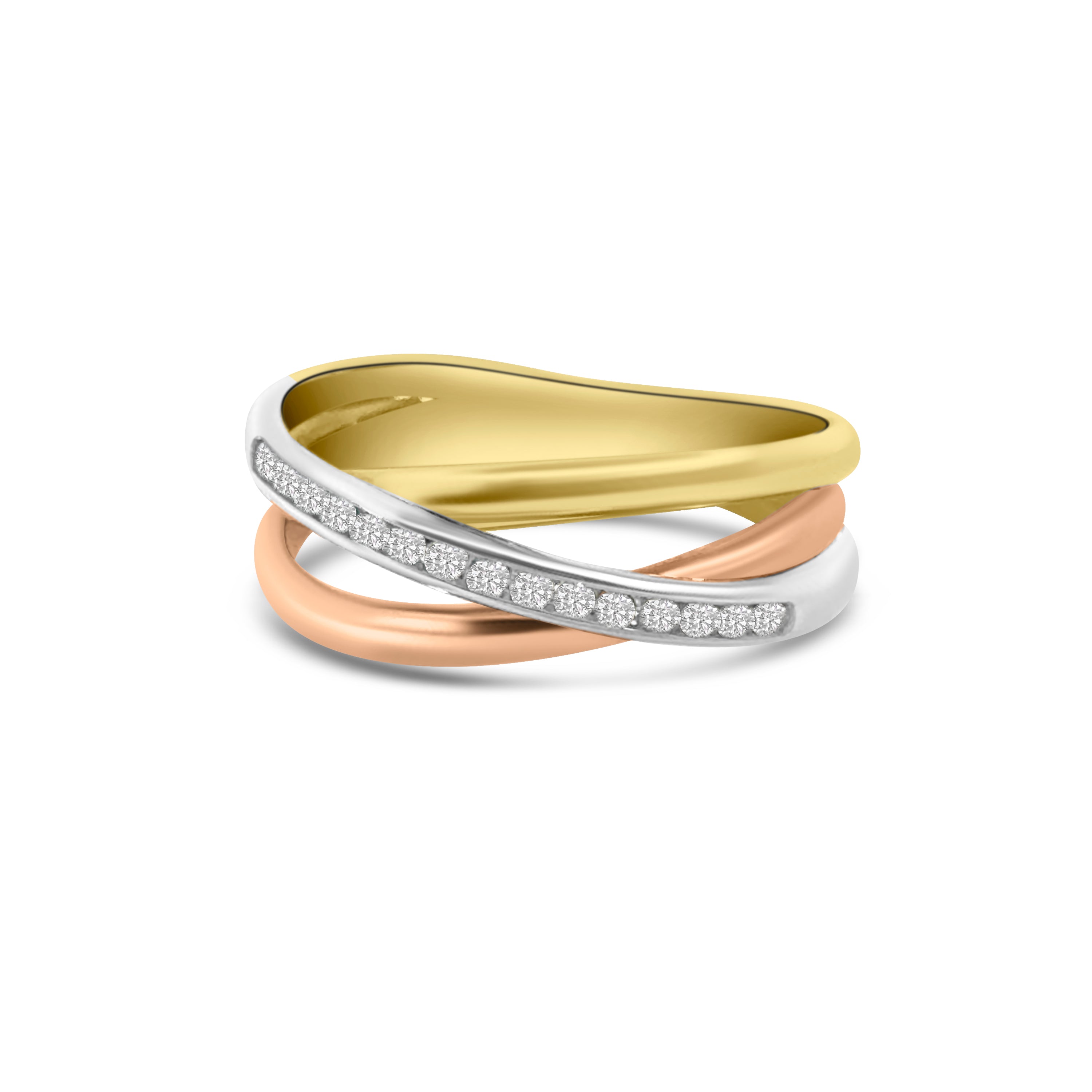 9kt Three Tone Diamond Dress Ring