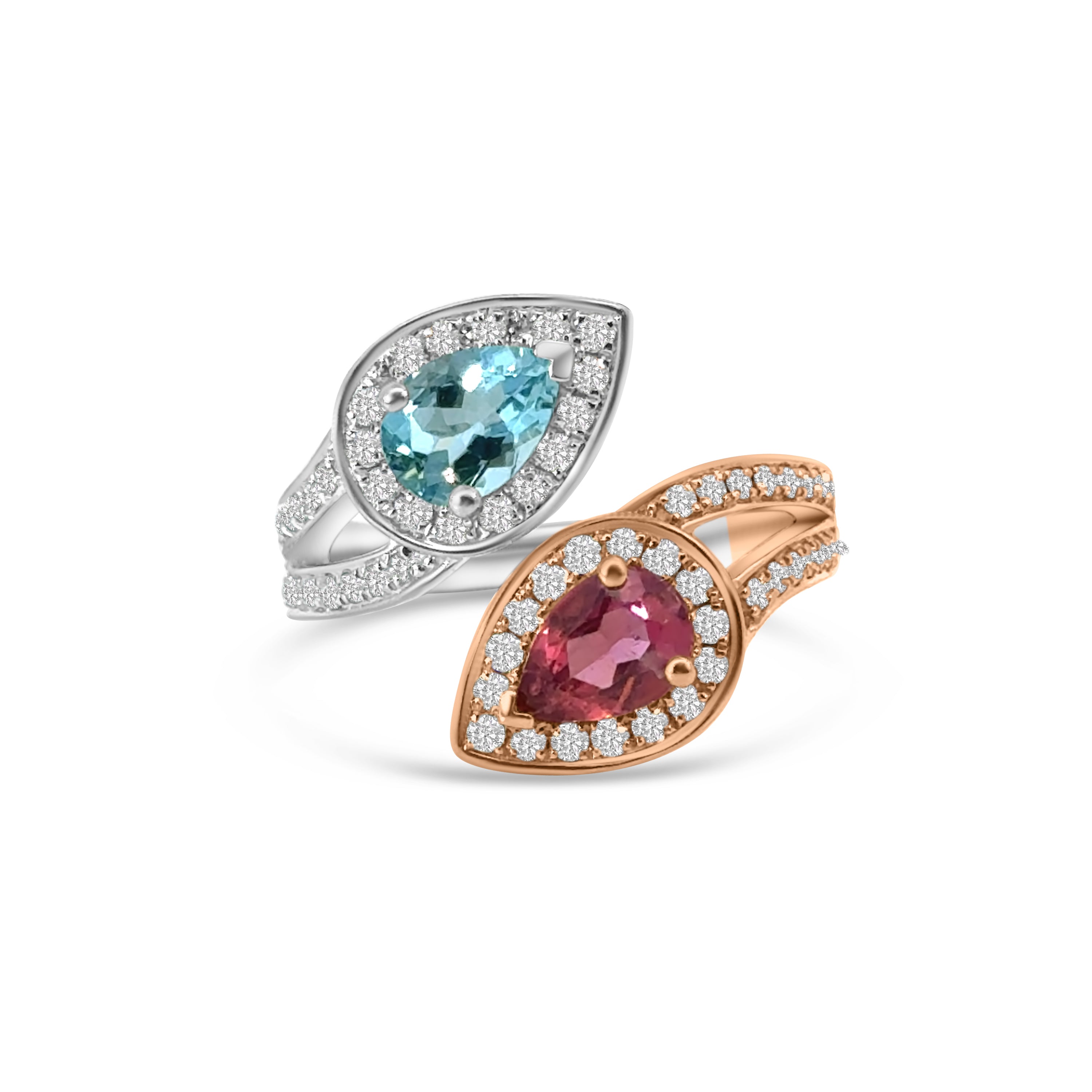 18kt and Platinum Pink Tourmaline, Aquamarine and Diamond Dress Ring