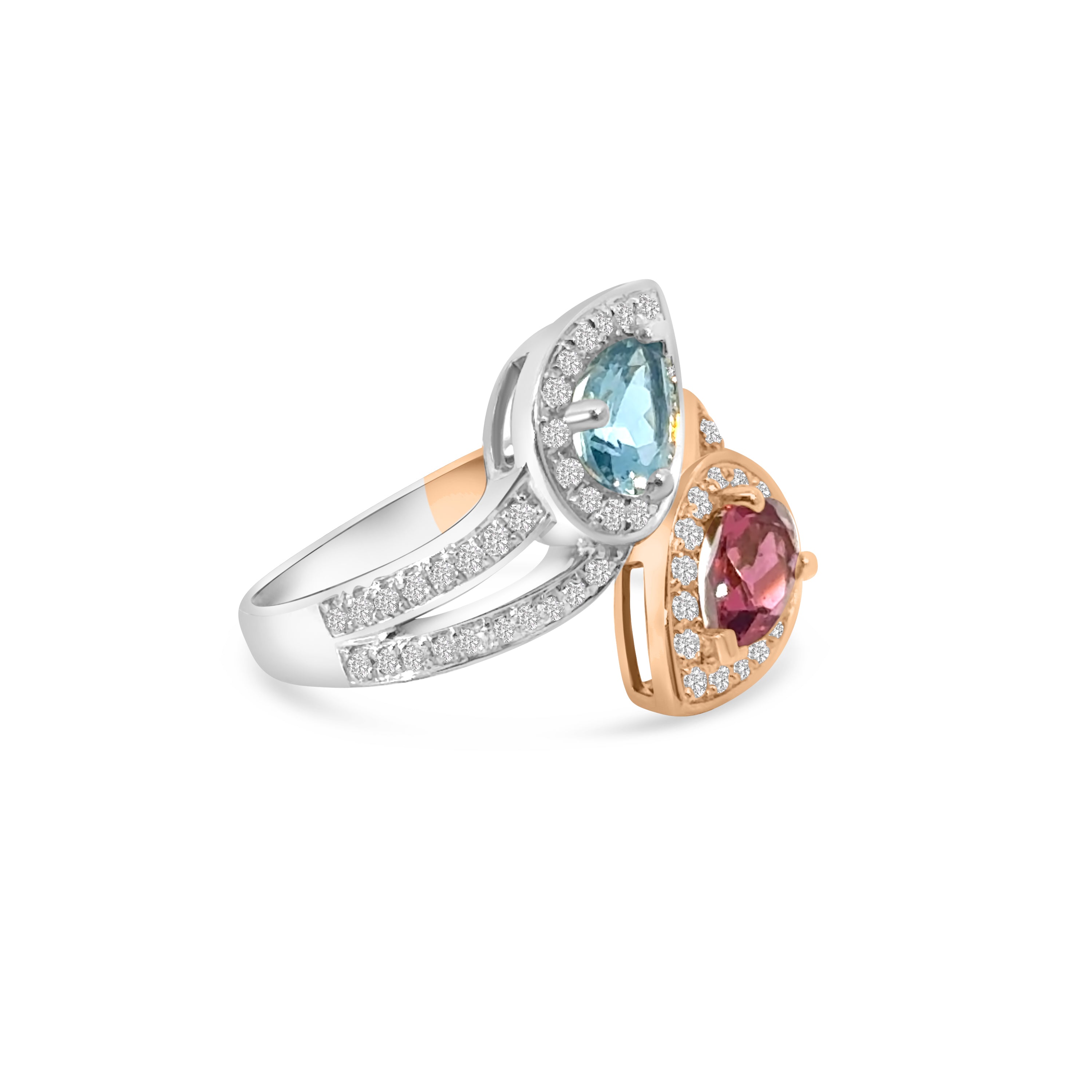 18kt and Platinum Pink Tourmaline, Aquamarine and Diamond Dress Ring