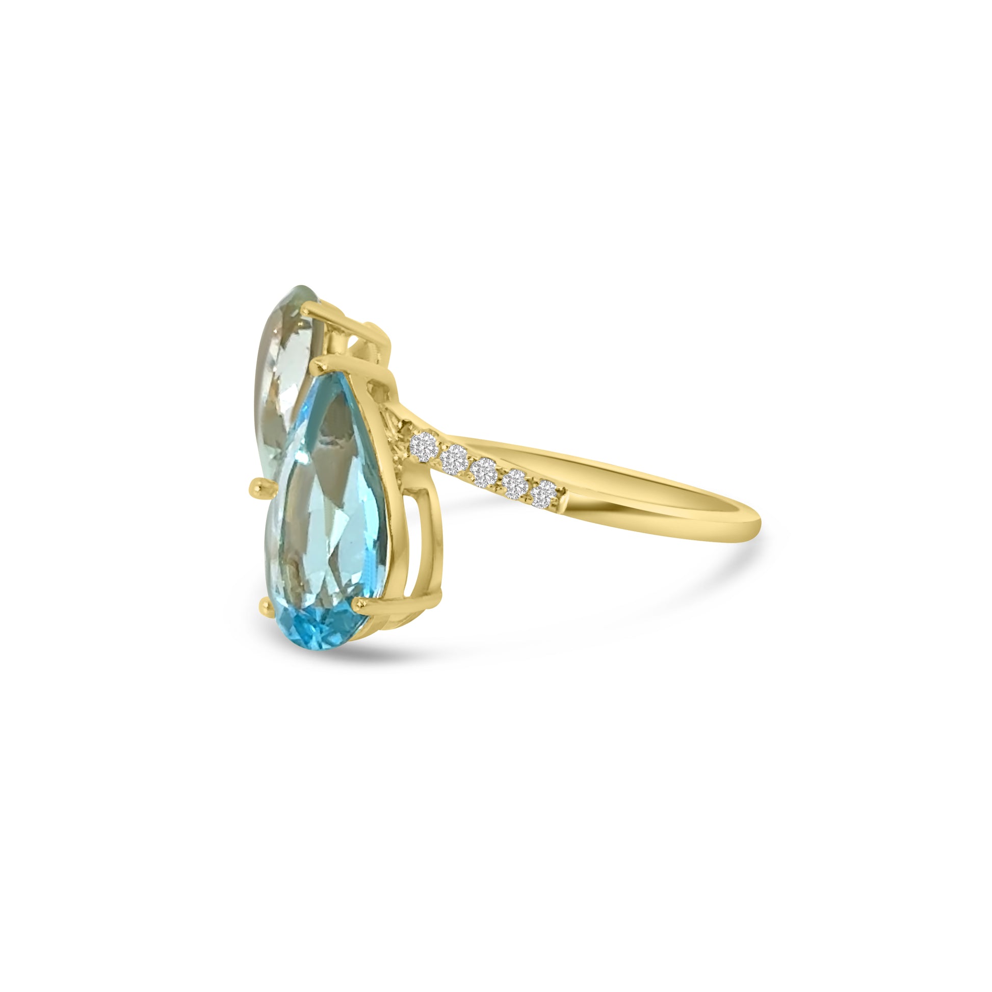 18kt Blue Topaz, Green Amethyst and Diamond Toi et Moi Ring
