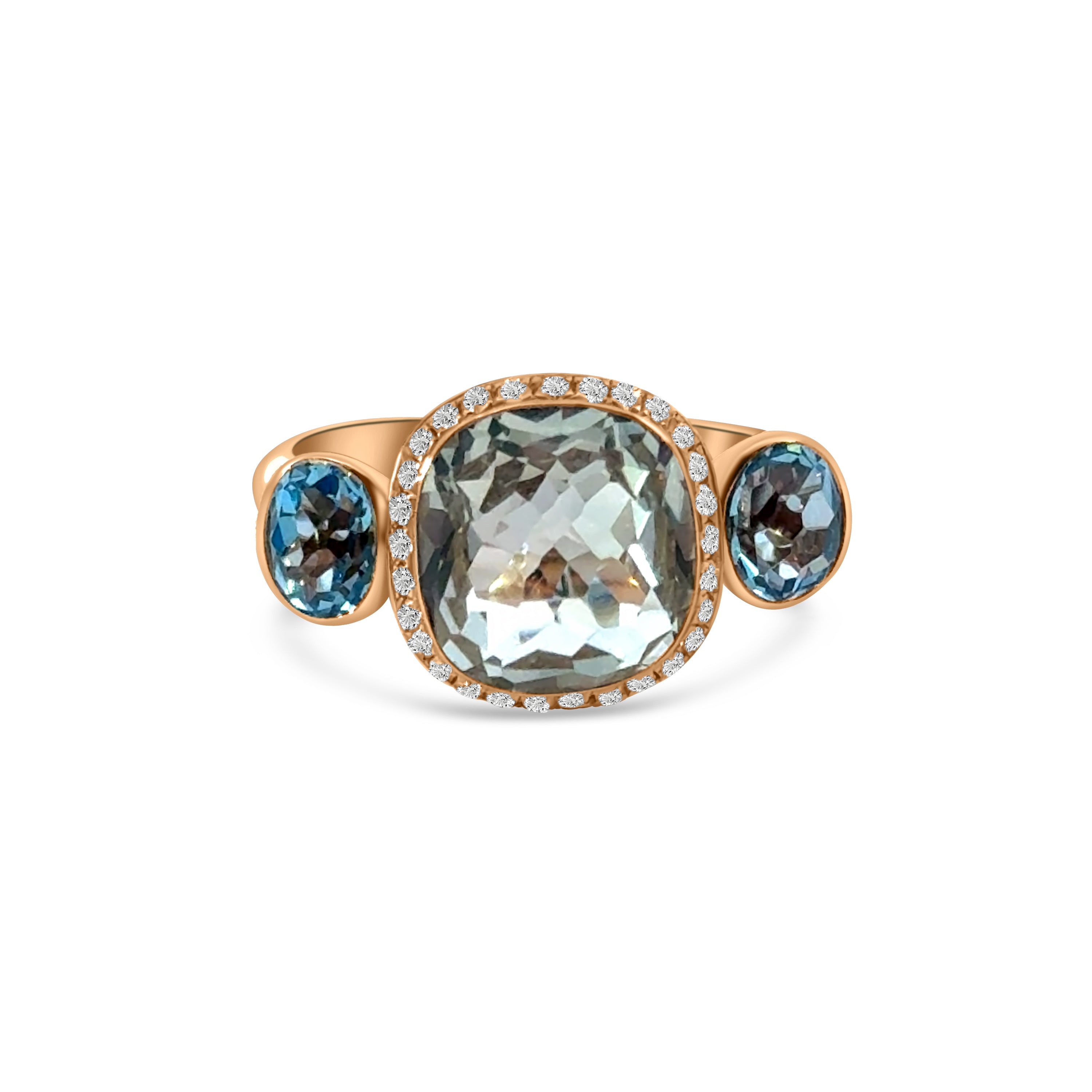 18kt Blue Topaz, Green Amethyst and Diamond Dress Ring