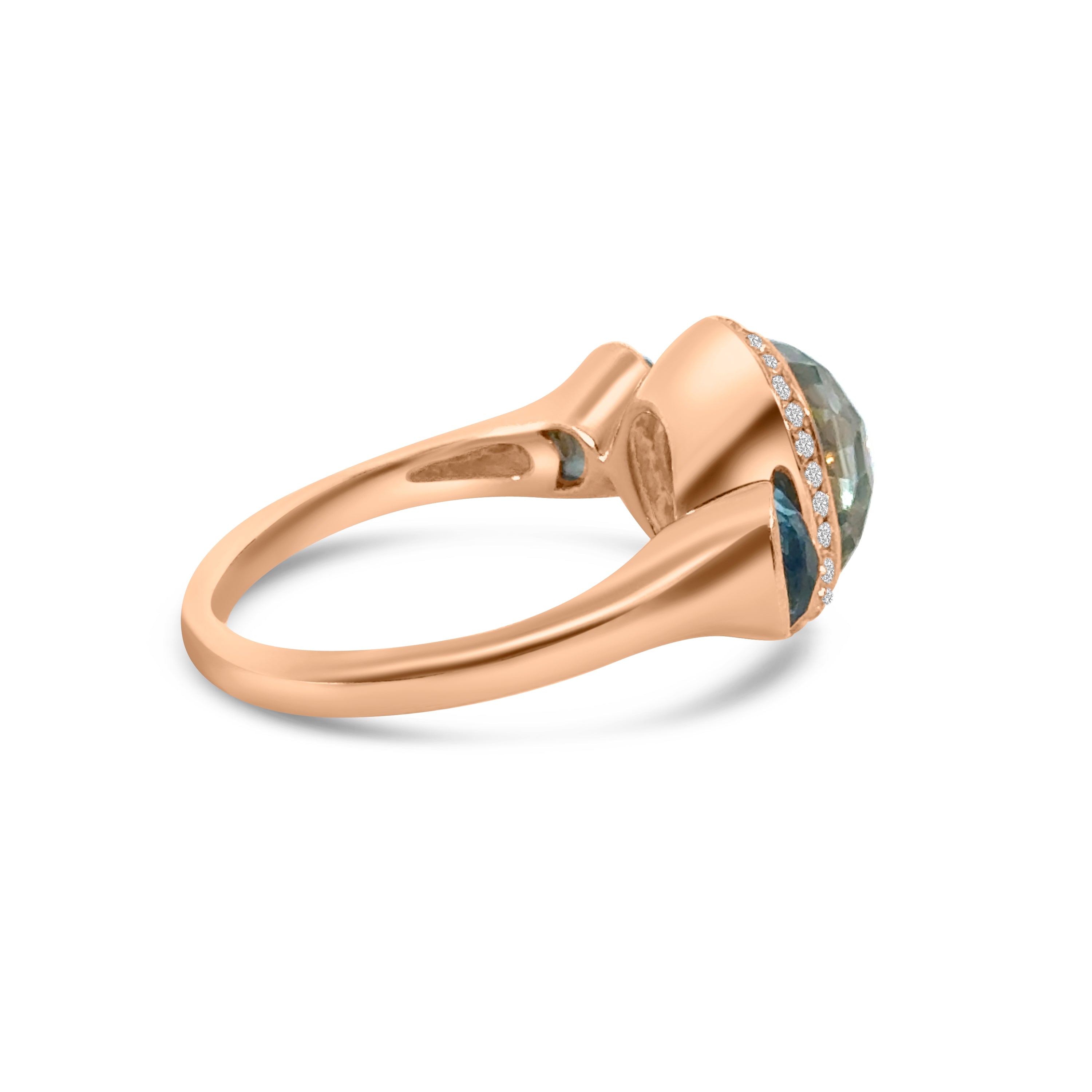 18kt Blue Topaz, Green Amethyst and Diamond Dress Ring