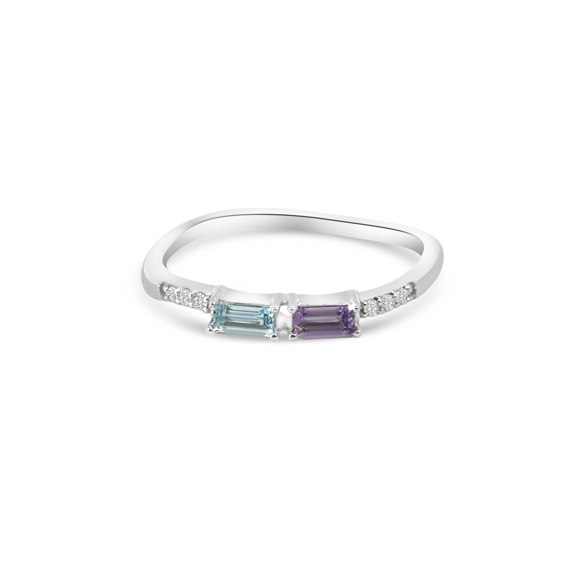 9kt Blue Topaz, Amethyst and Diamond Band