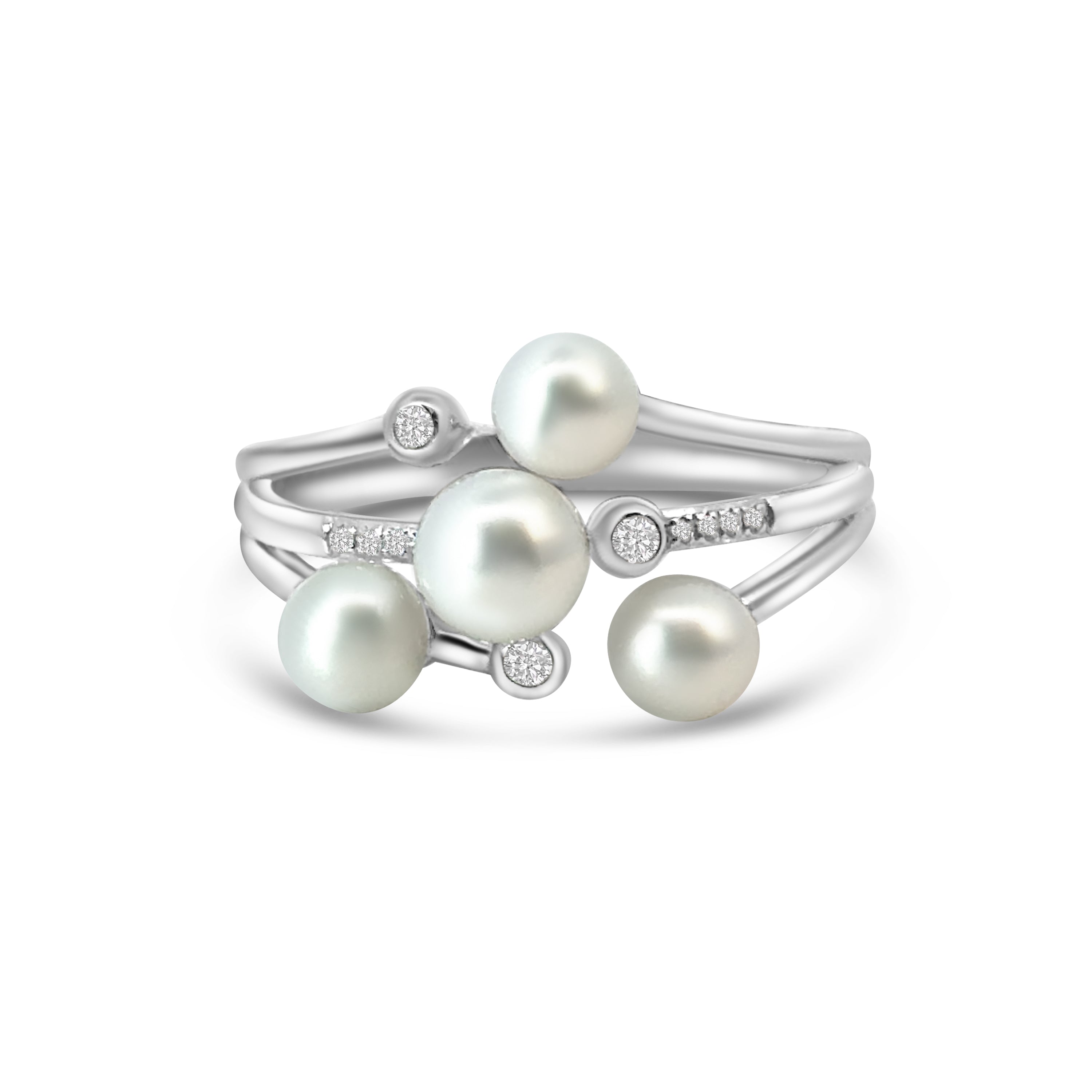 9kt Freshwater Pearl and Diamond Bubble Ring
