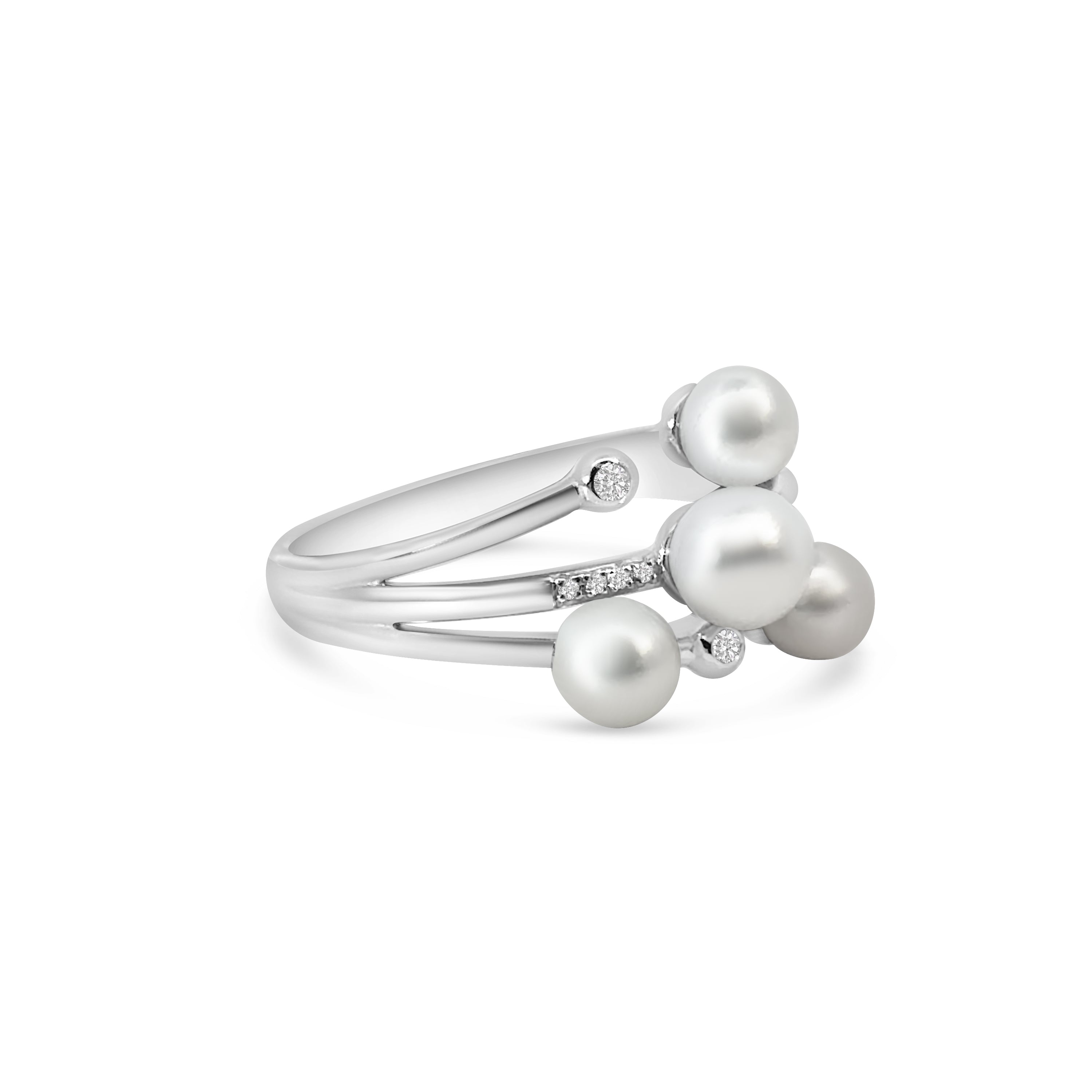 9kt Freshwater Pearl and Diamond Bubble Ring