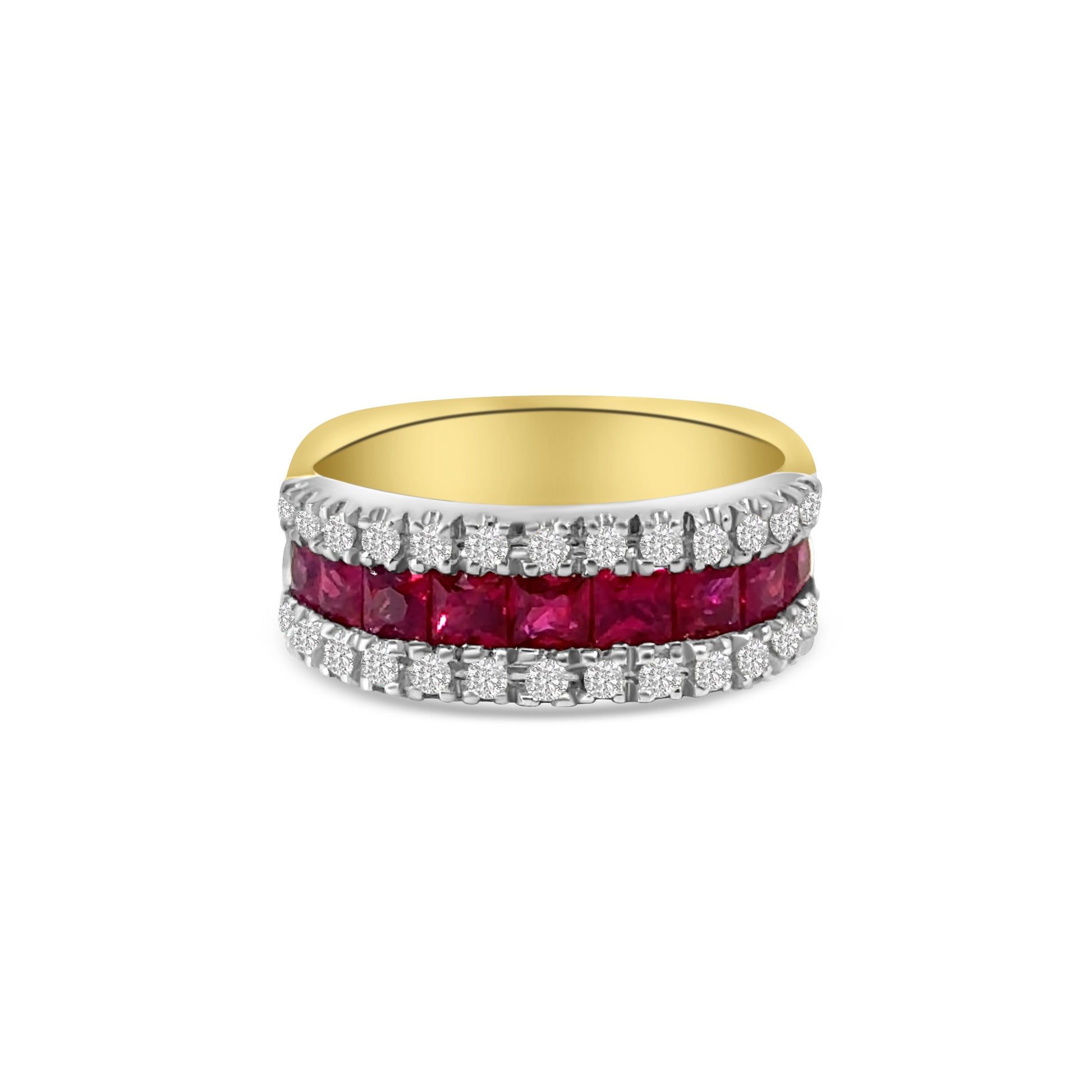 18kt Ruby and Diamond Princess and Brilliant Cut Dress Ring