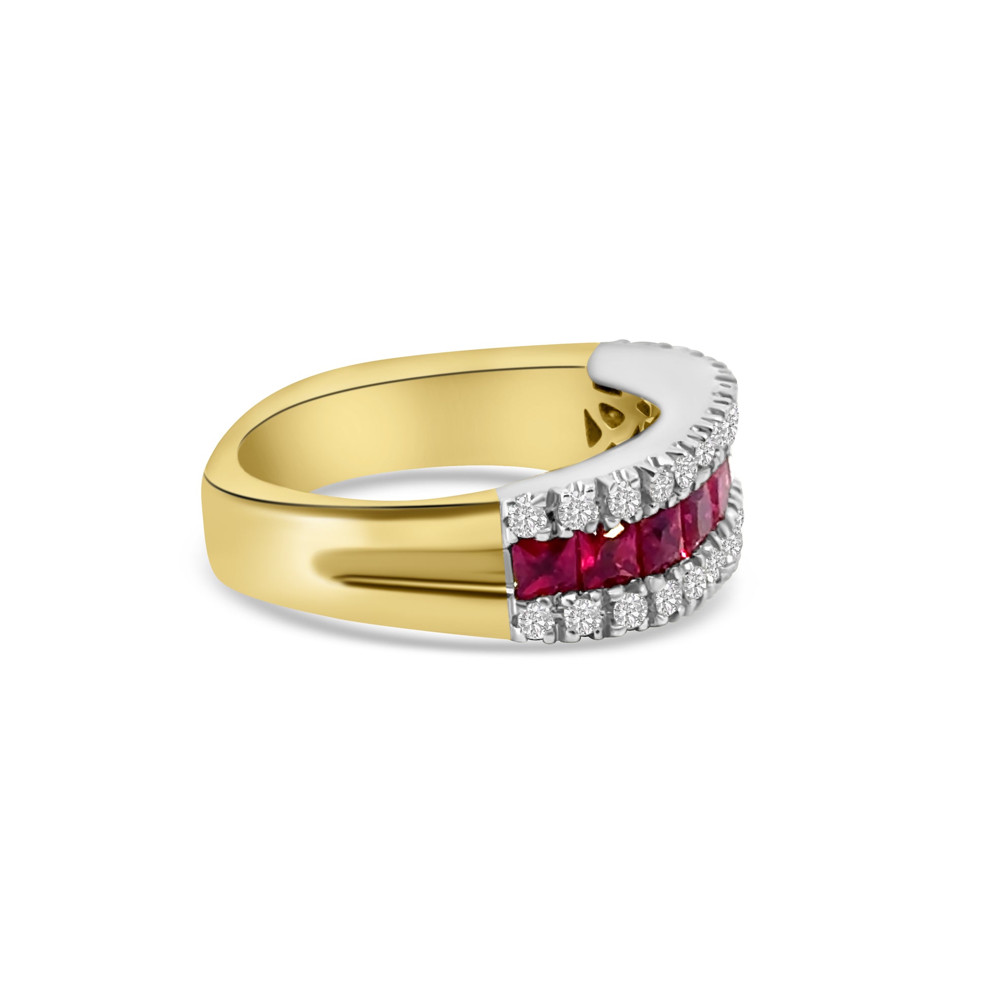 18kt Ruby and Diamond Princess and Brilliant Cut Dress Ring