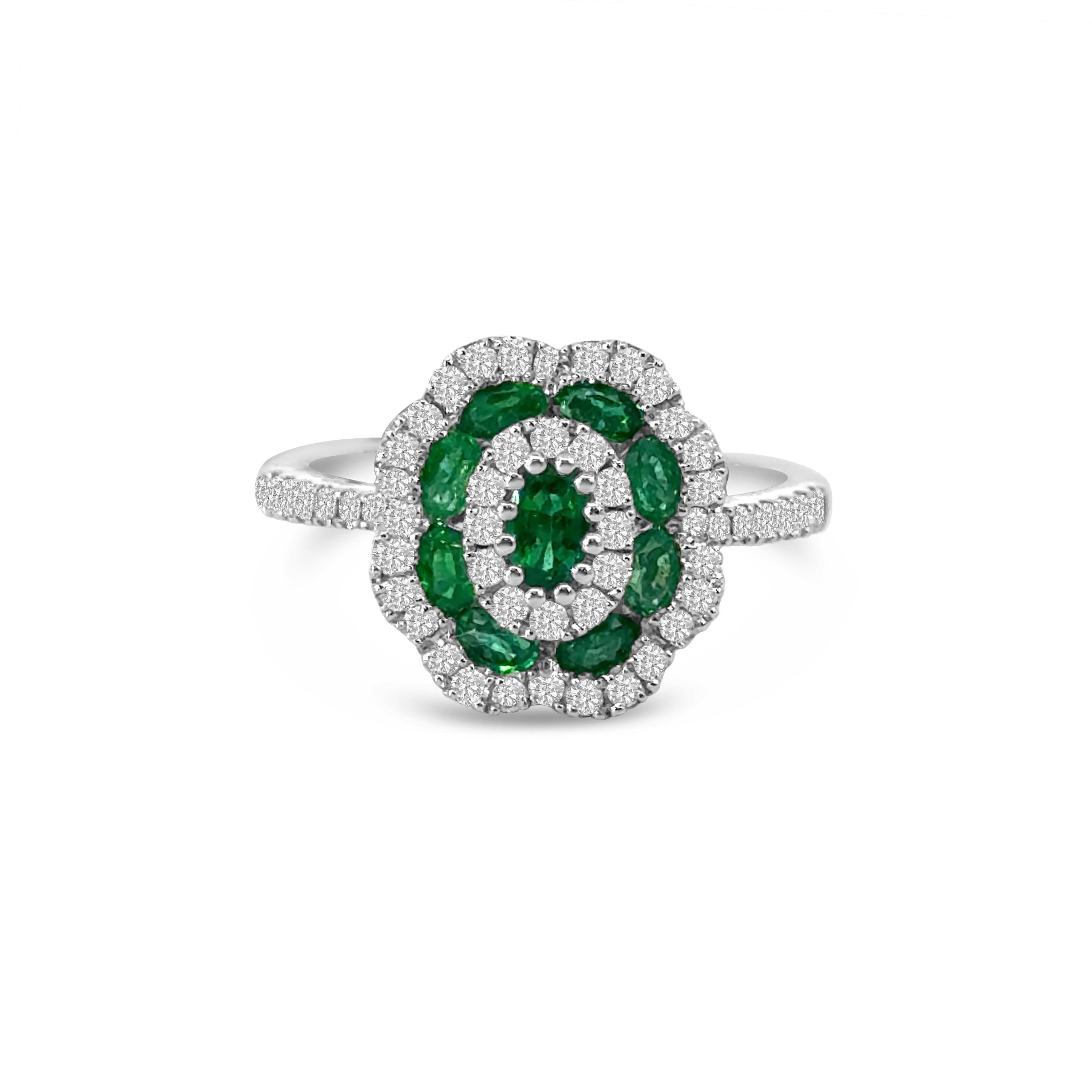 18kt Emerald and Diamond Flower Dress Ring
