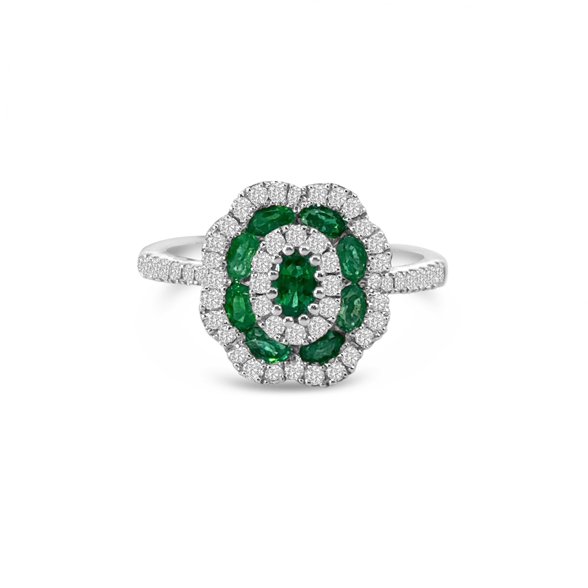 18kt Emerald and Diamond Flower Dress Ring