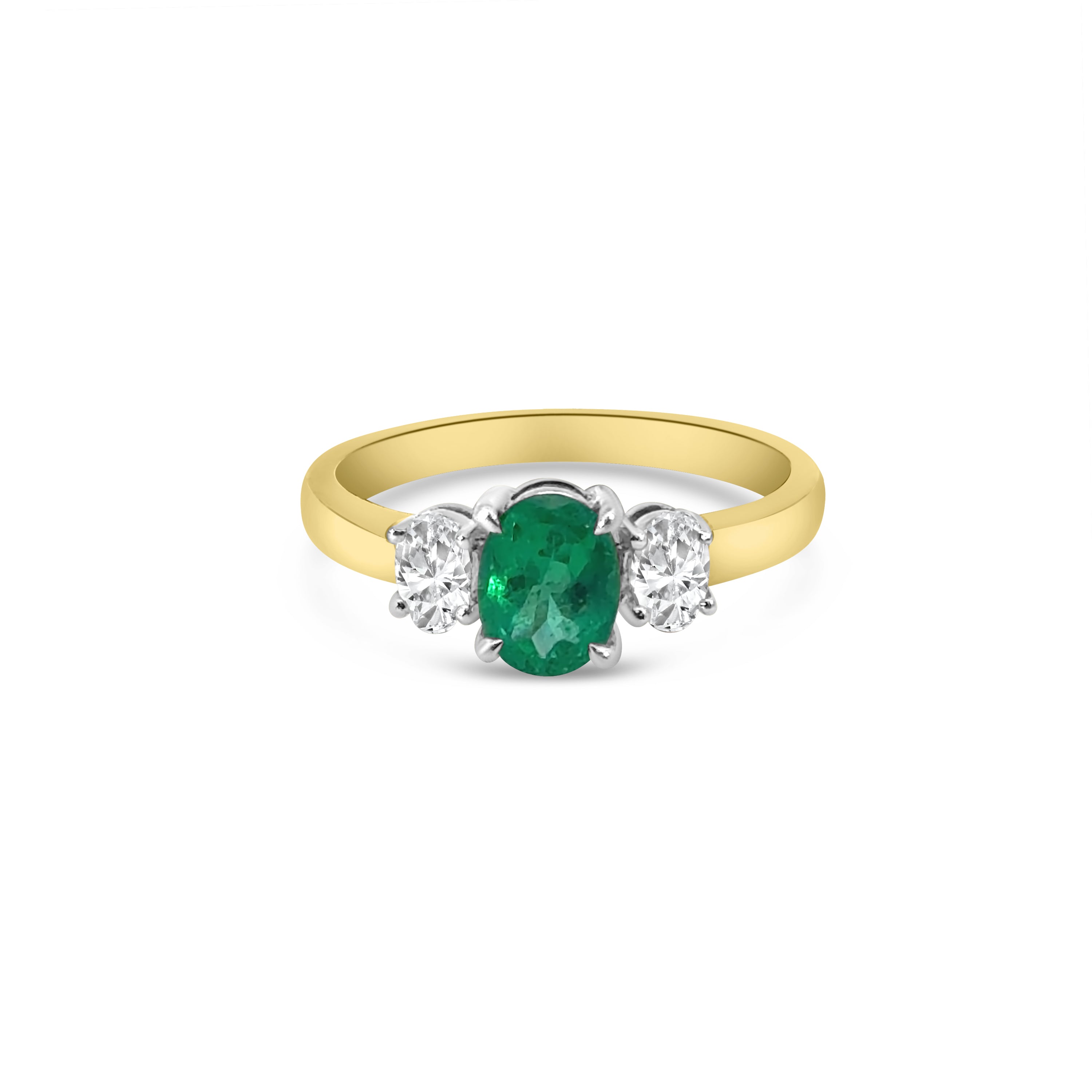 18kt Emerald and Diamond Three Stone Dress Ring