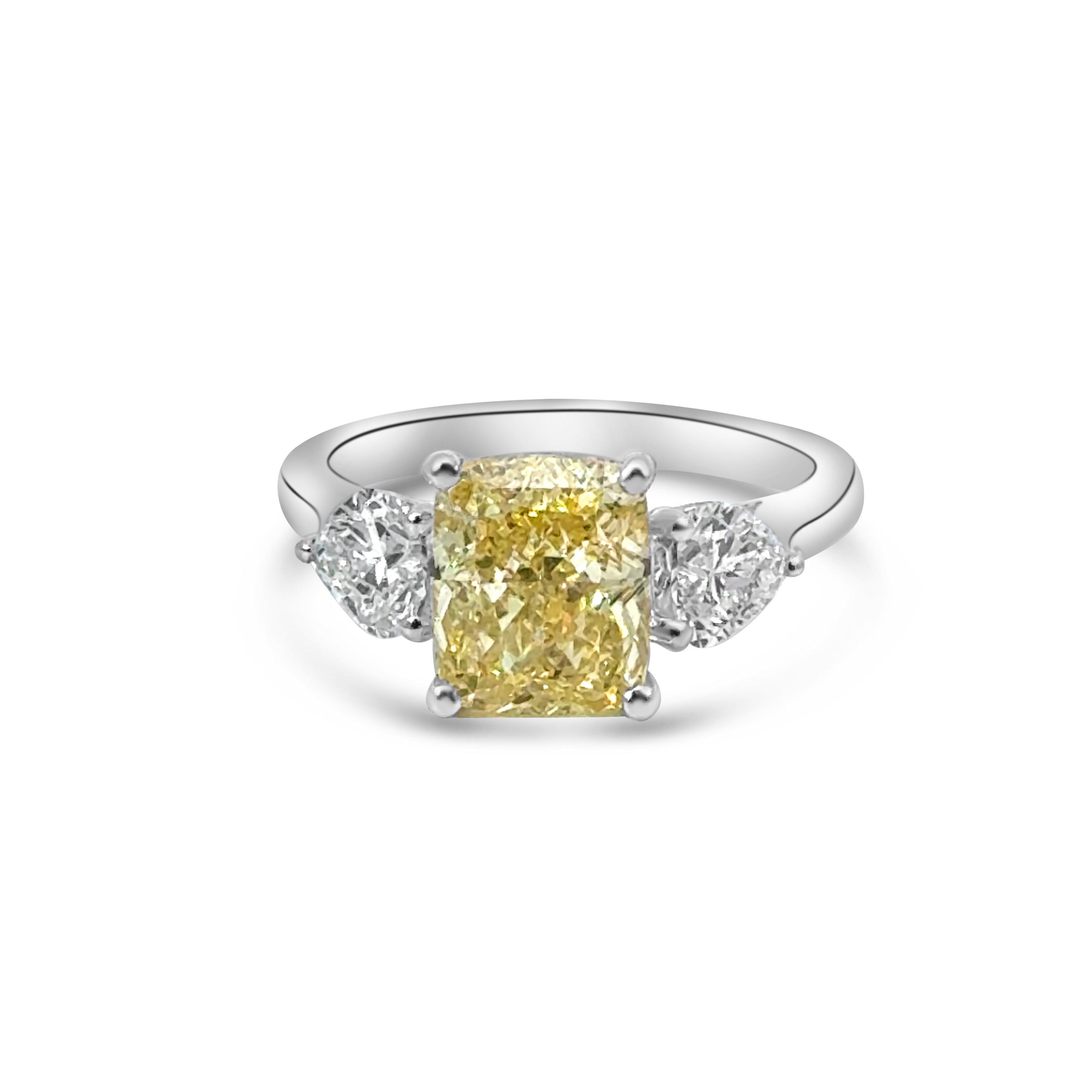 Lab Diamond Platinum Three Stone Yellow Engagment Ring