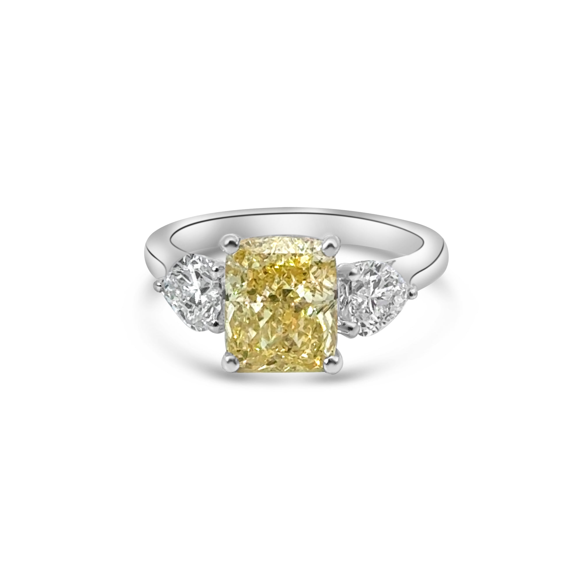Lab Diamond Platinum Three Stone Yellow Engagment Ring