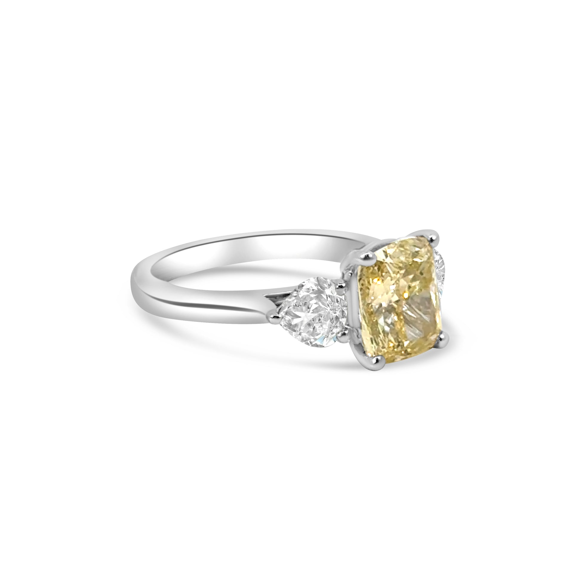 Lab Diamond Platinum Three Stone Yellow Engagment Ring