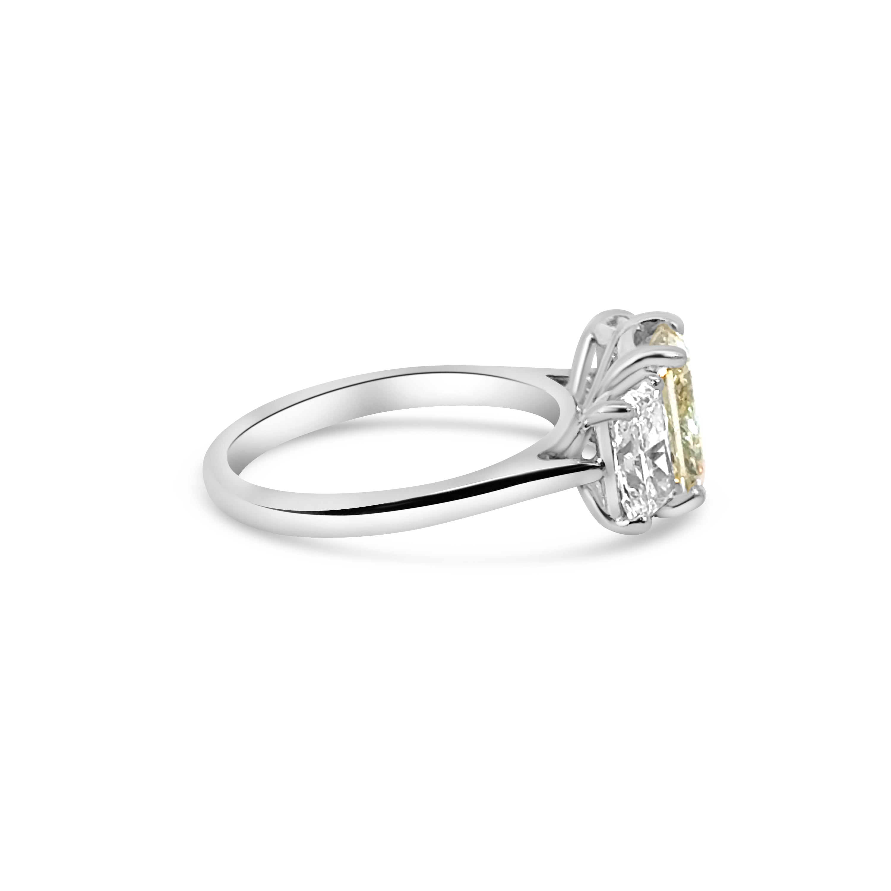 Lab Diamond Platinum Radiant Cut Three Stone Yellow Engagement Ring