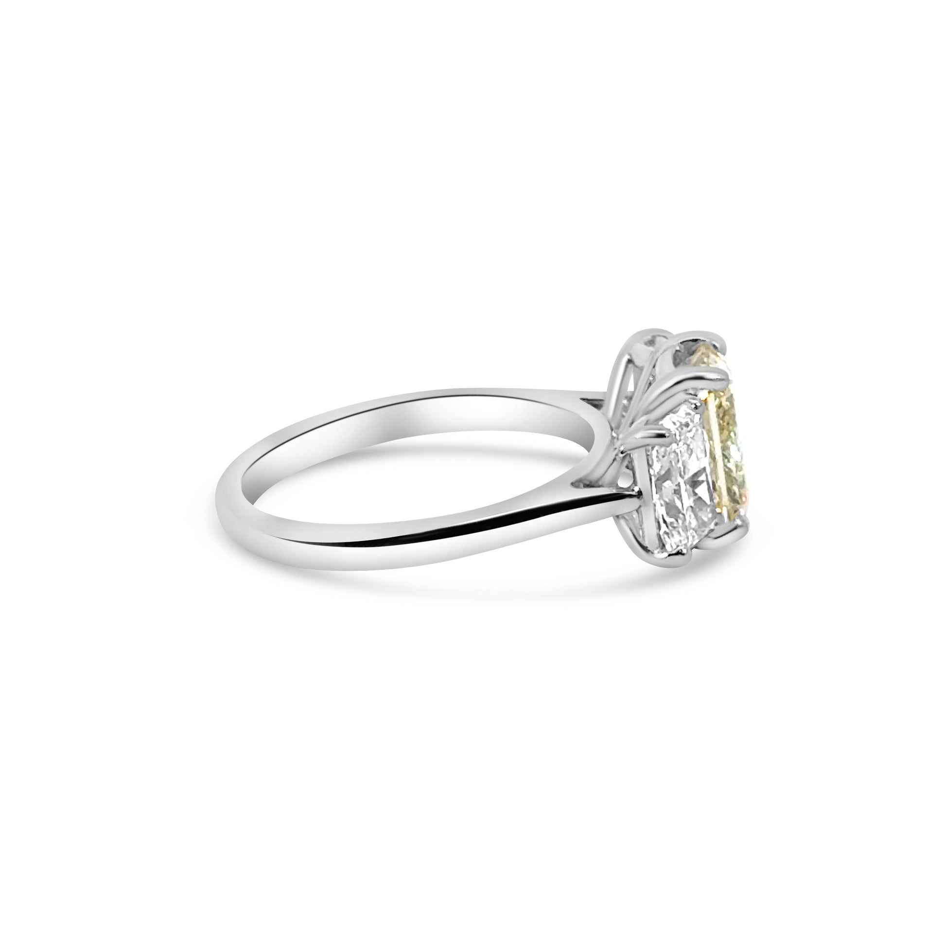 Lab Diamond Platinum Radiant Cut Three Stone Yellow Engagement Ring