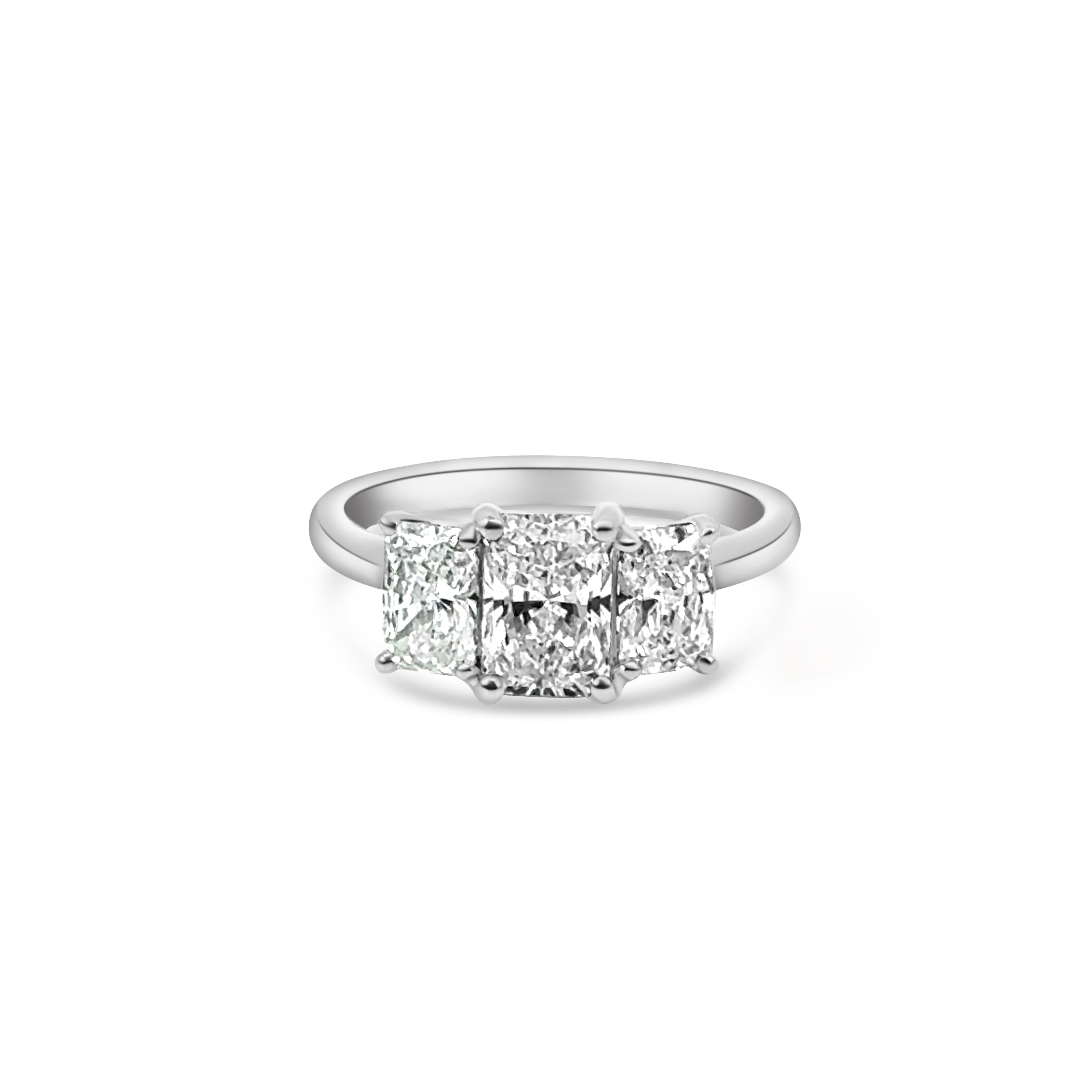 Lab Diamond Platinum Radiant Cut Three Stone Engagement Ring