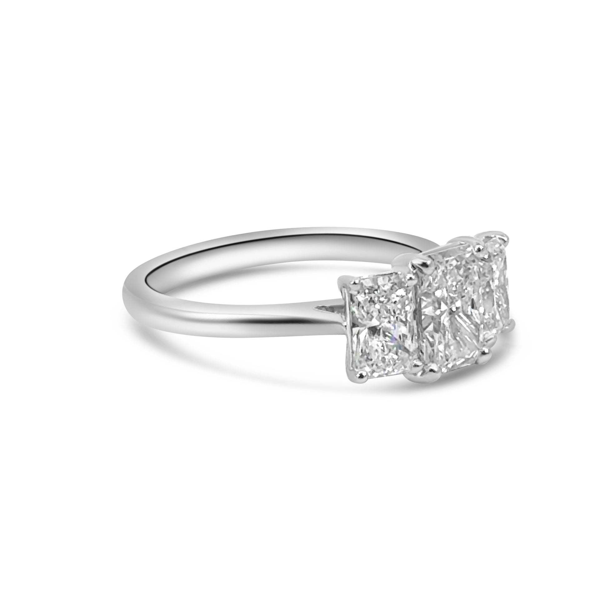 Lab Diamond Platinum Radiant Cut Three Stone Engagement Ring