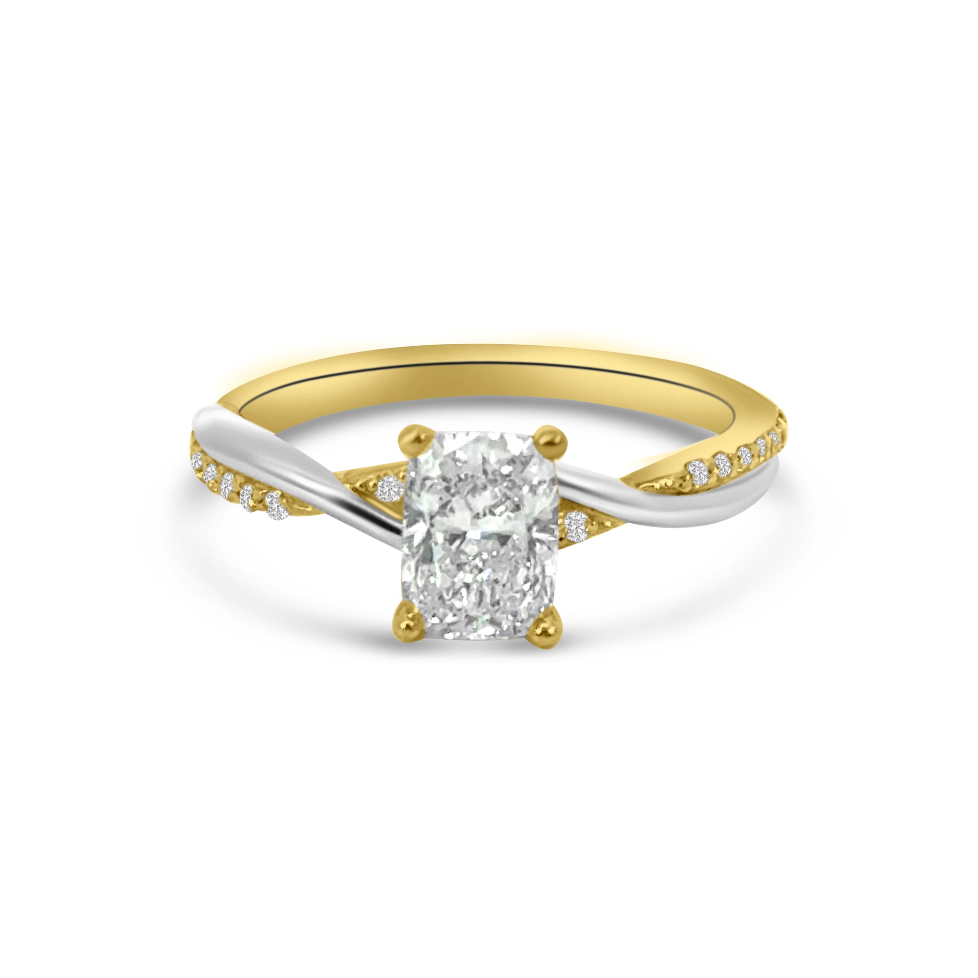 Lab Diamond 18kt/Platinum Cushion Cut Twist Engagement Ring