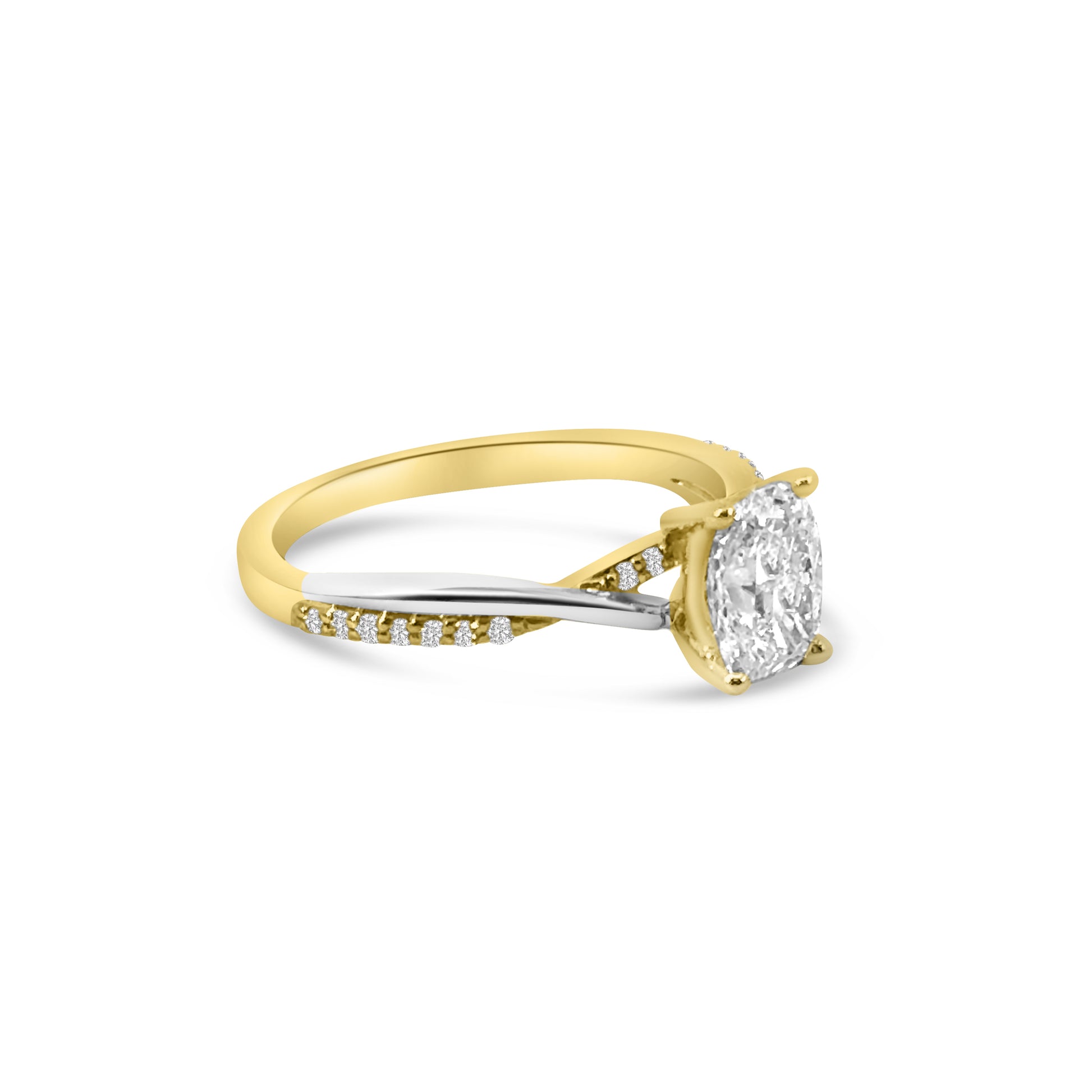 Lab Diamond 18kt/Platinum Cushion Cut Twist Engagement Ring